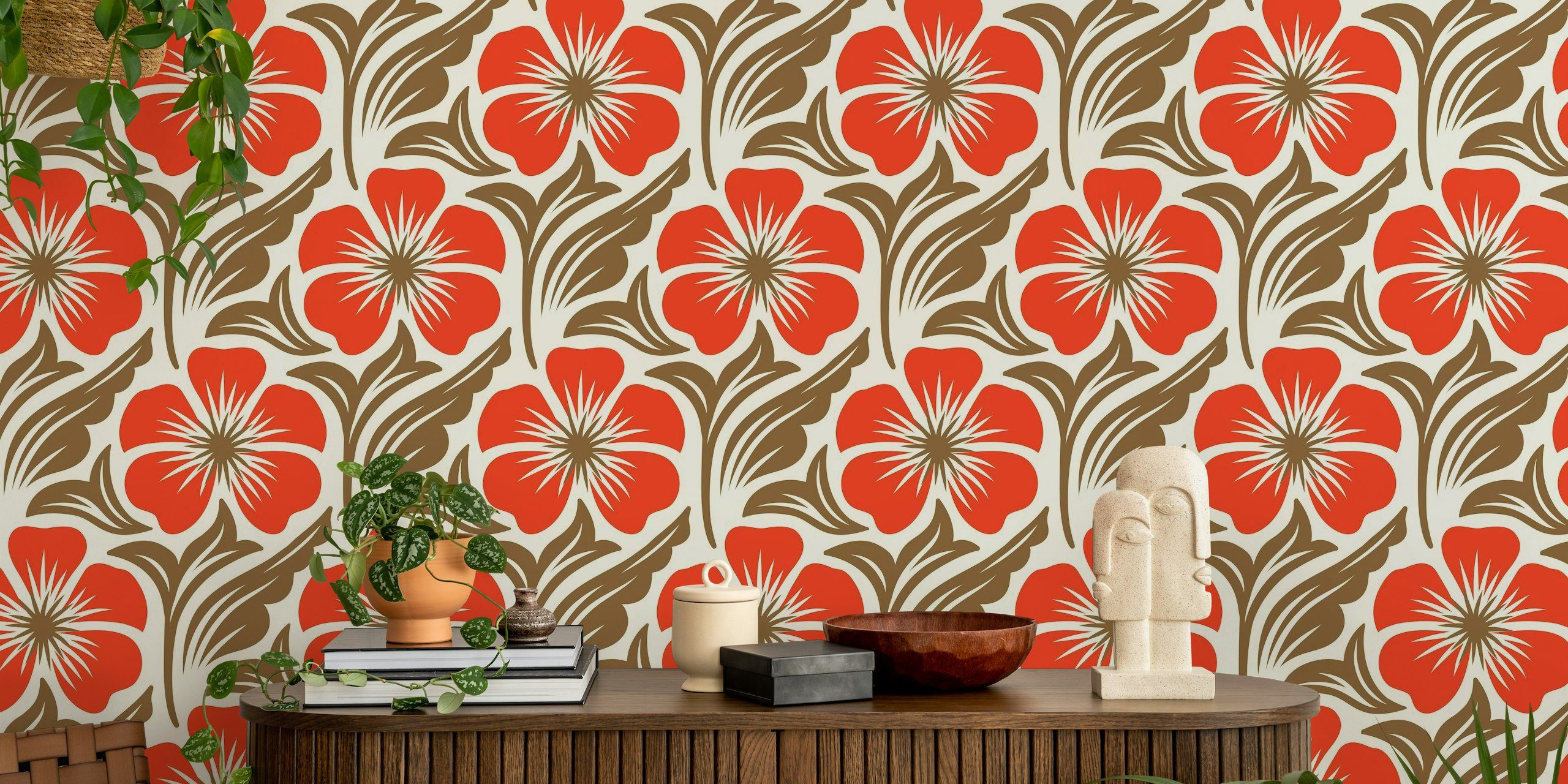 Red flowers pattern / 3068 A behang