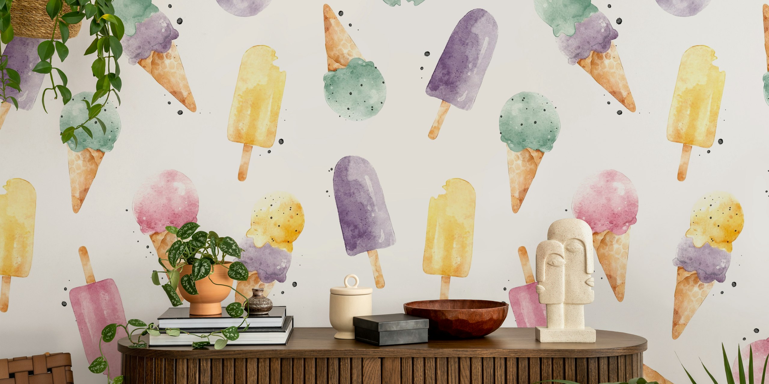 Watercolor Ice-Cream tapet i et lyst rum