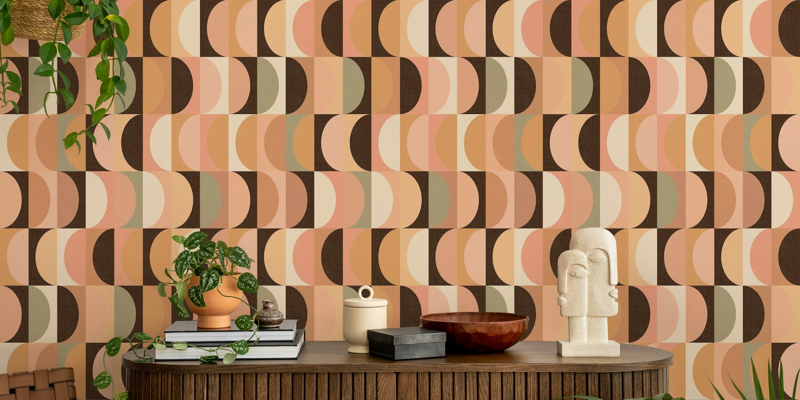 Tapeta Mid Century Modern Shapes w pokoju