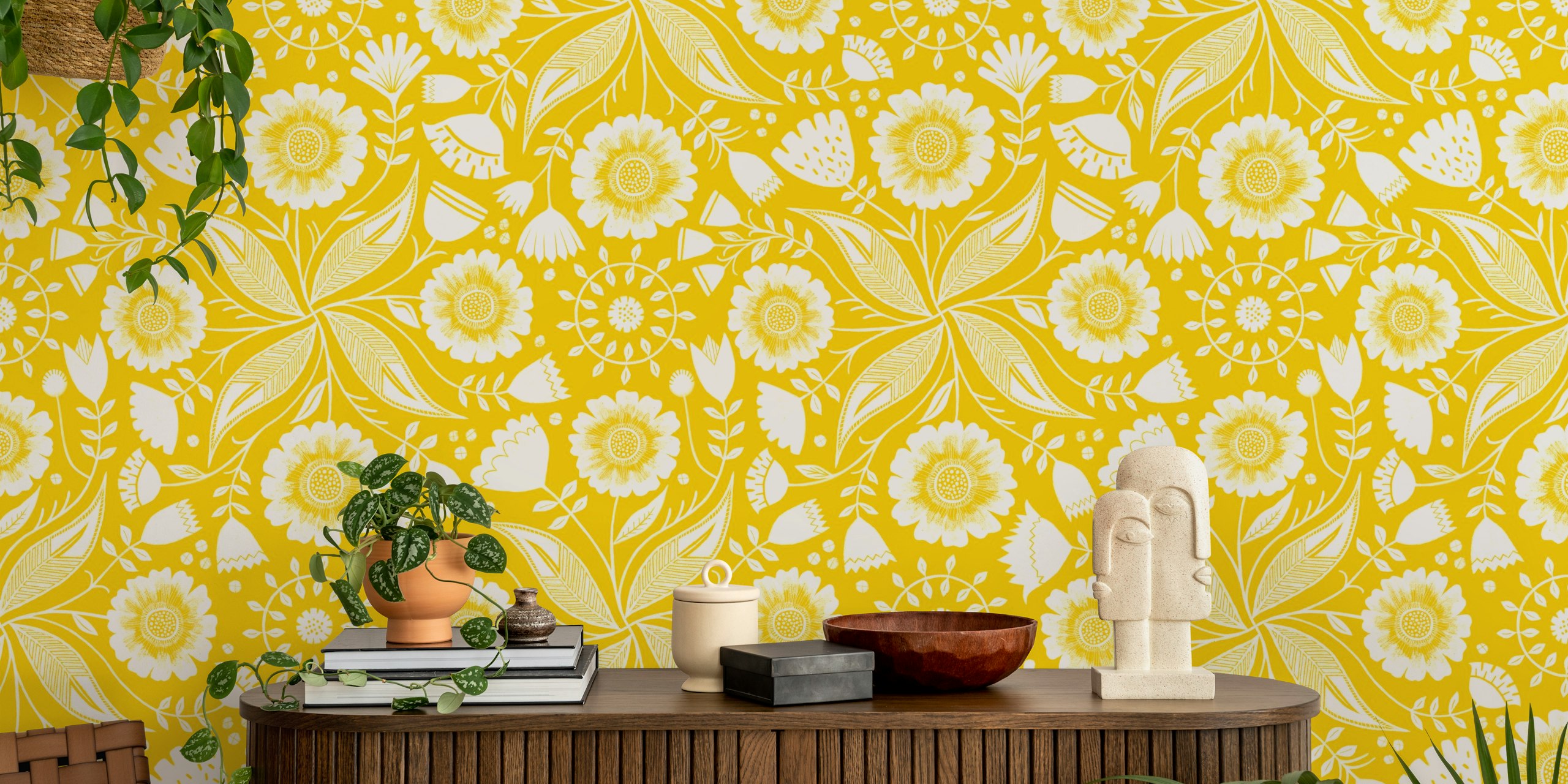 Sunny yellow botanical wallpaper design