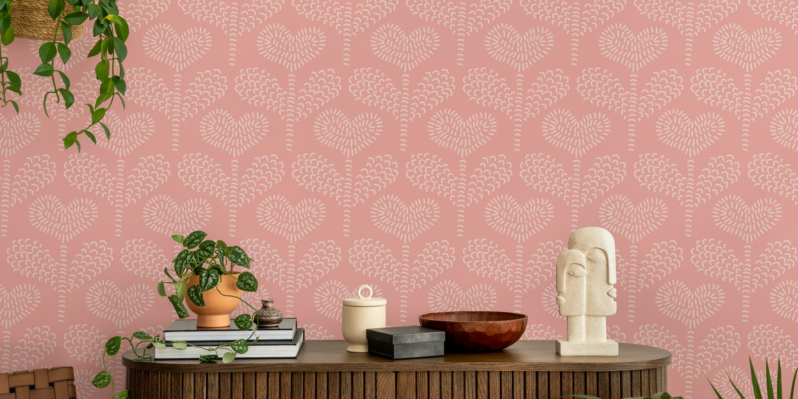 Whimsical Heart Flowers Wallpaper in sanftem Pink