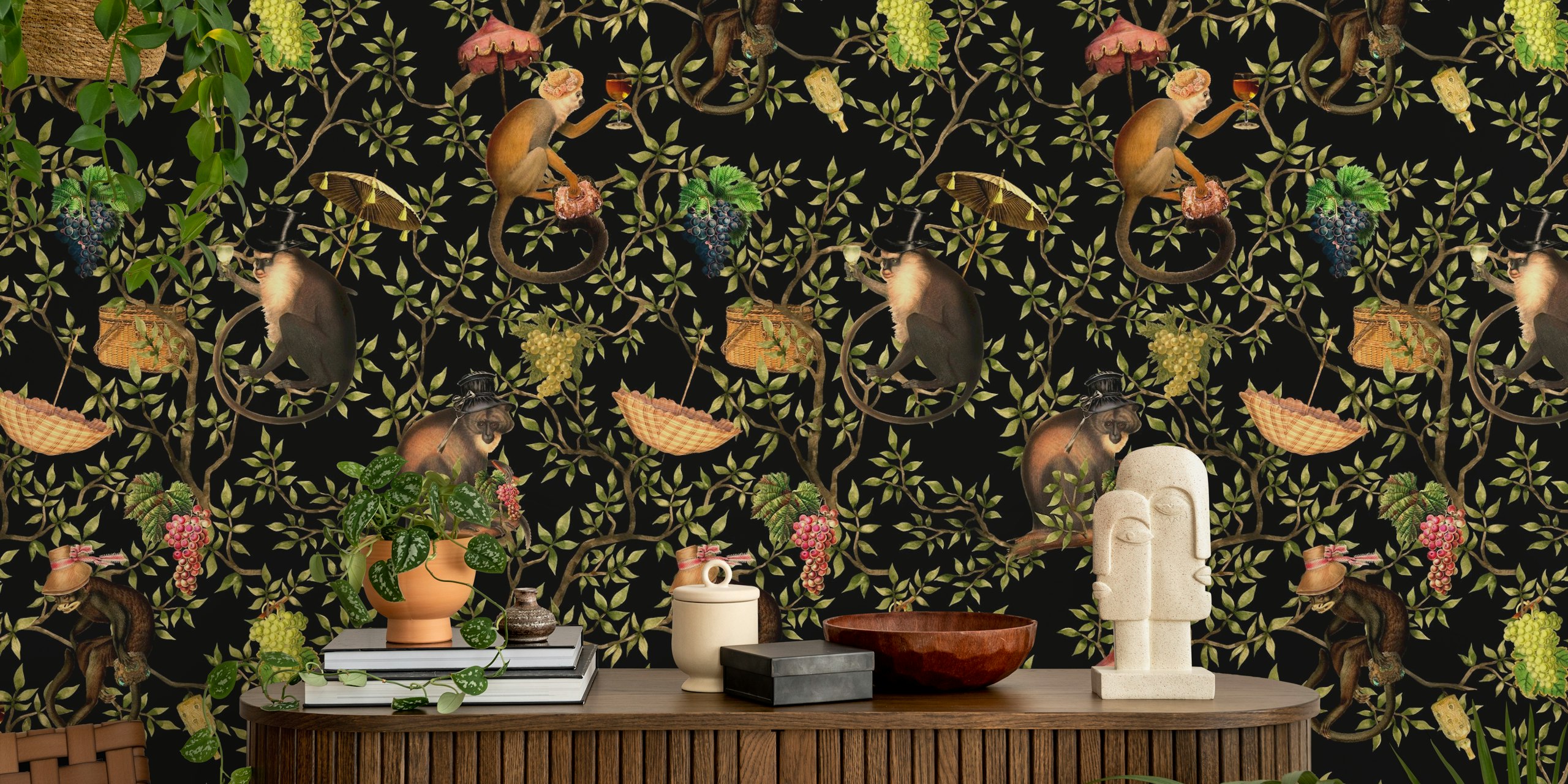 Monkeys Antique Garden Party wallpaper in room