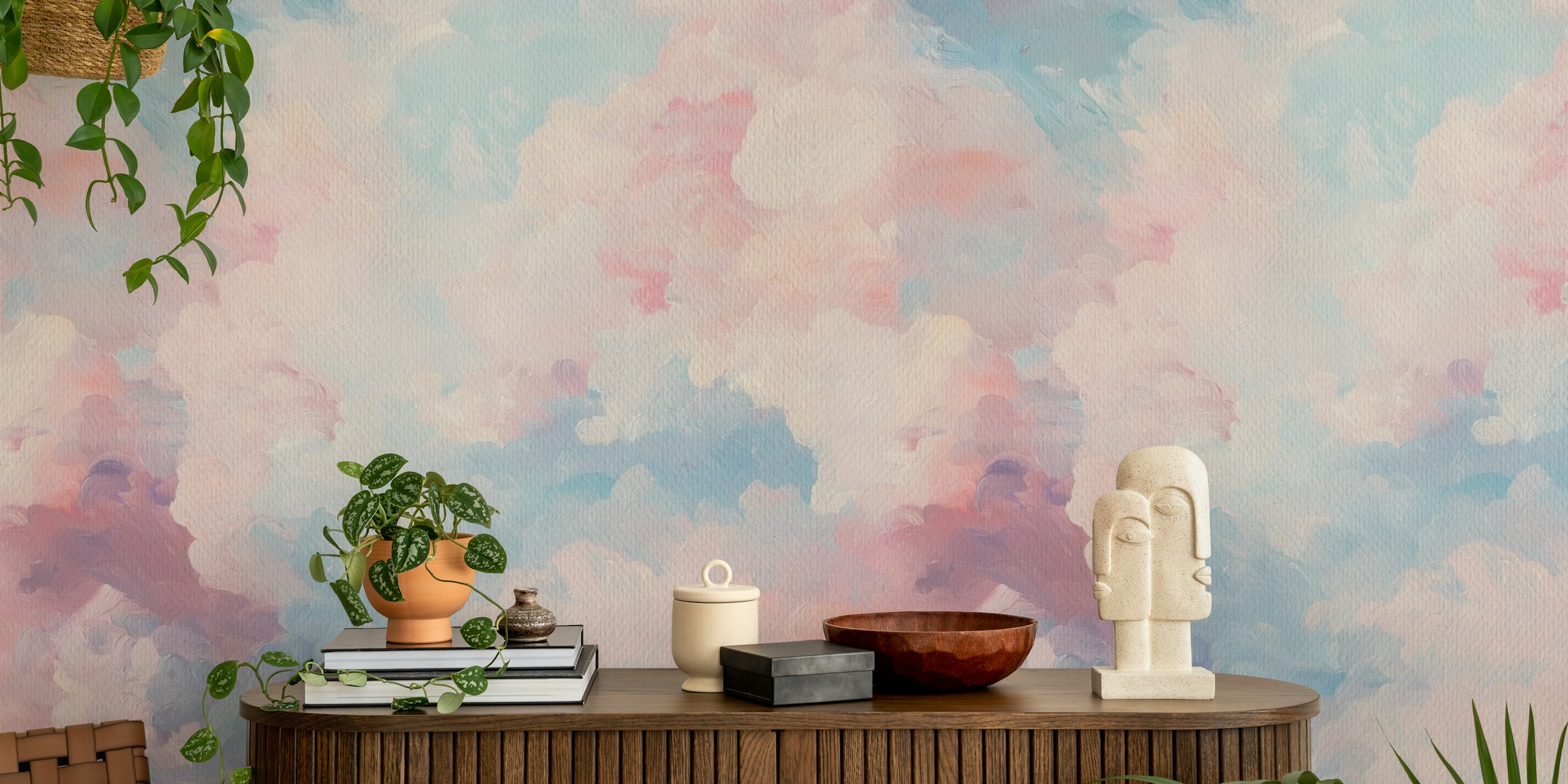 Papel de parede Blush Cotton Candy Painting em um quarto