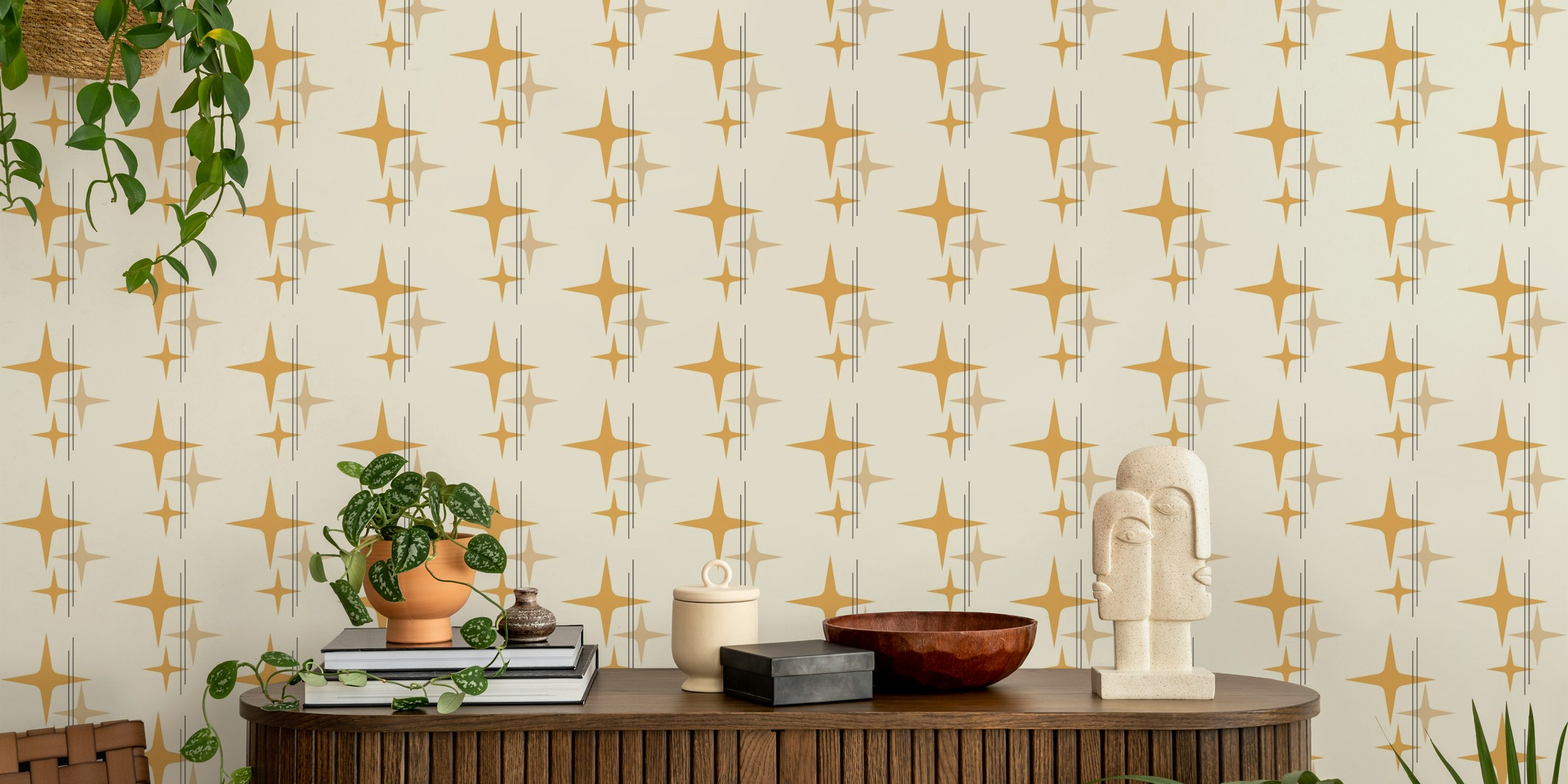 Mid Century Modern Atomic Stars wallpaper in a room