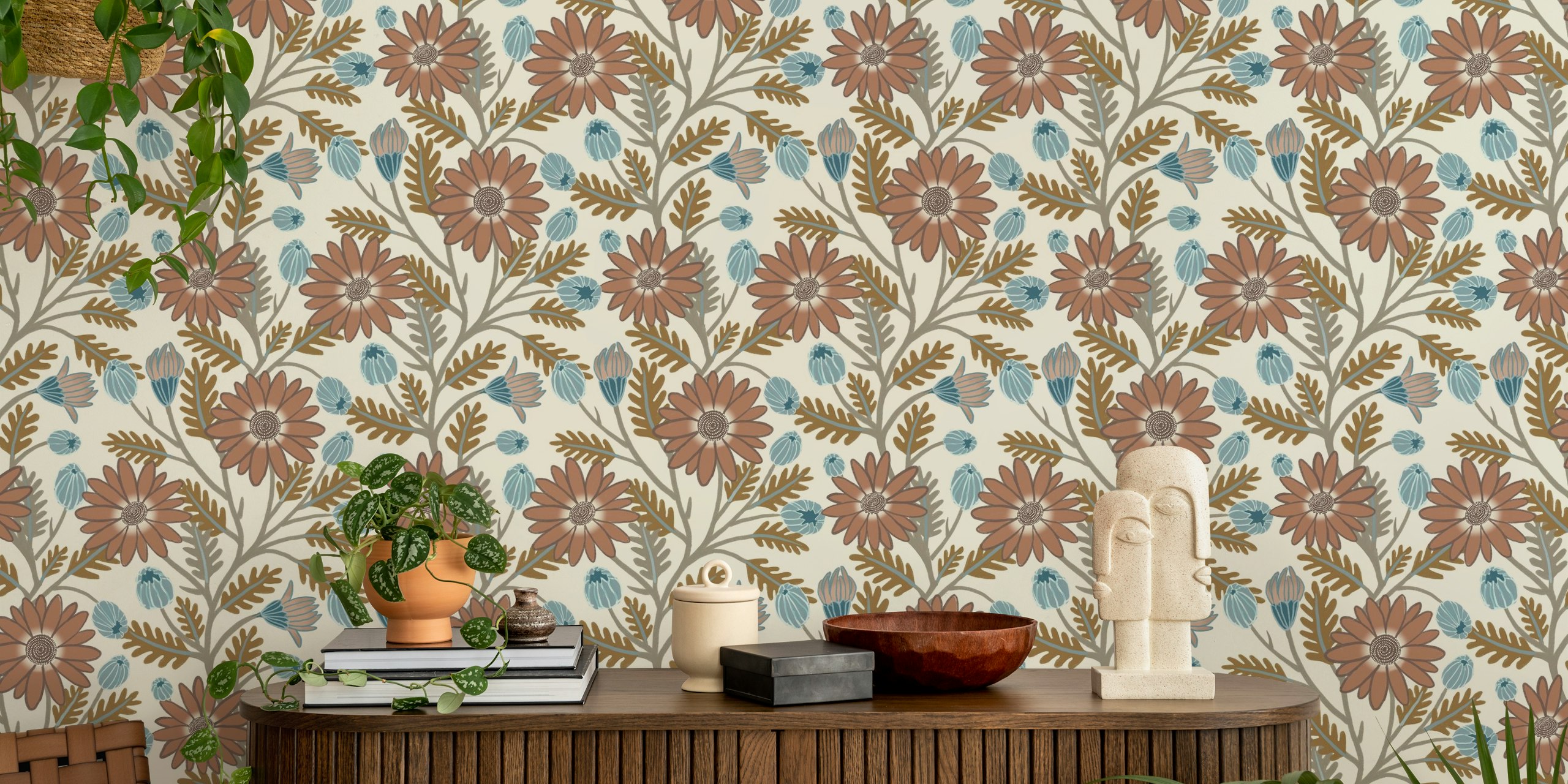 Vintage Floral Blooms wallpaper in a room