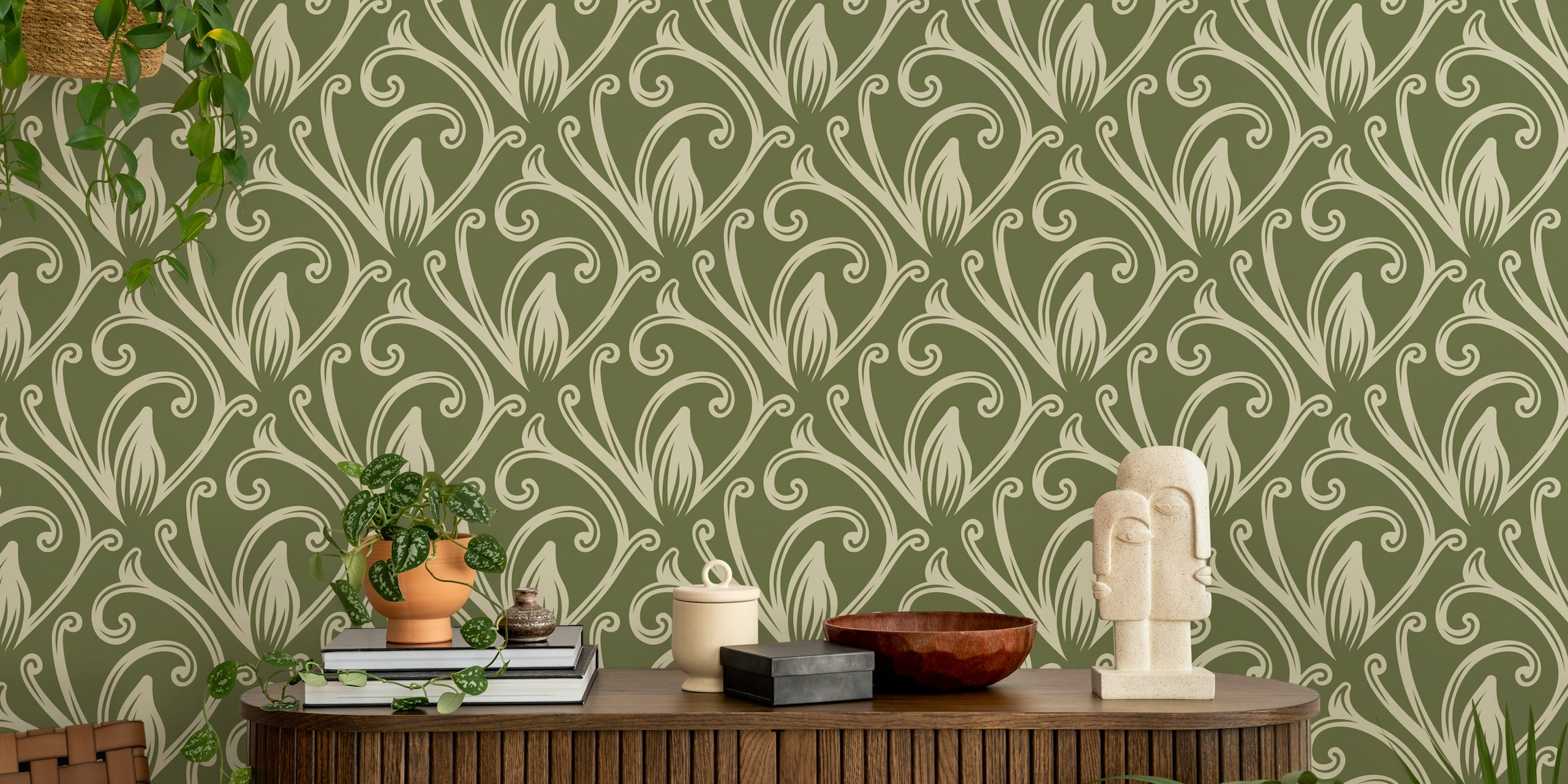 Baroque acanthus leaves wallpaper in a room