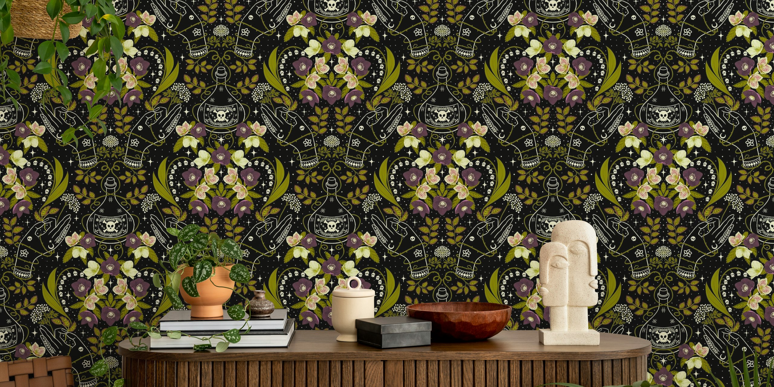 Poisonous Hell-ebore Damask tapet i et rom