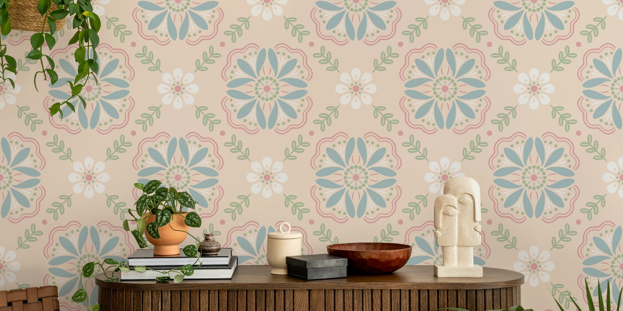 Ταπετσαρία Emma Floral Tile σε ένα δωμάτιο