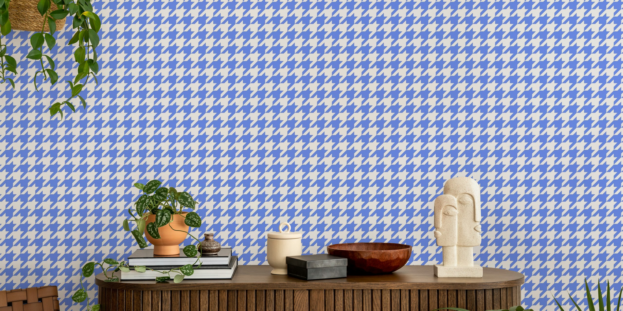 Blue and white houndstooth wallpaper στο δωμάτιο