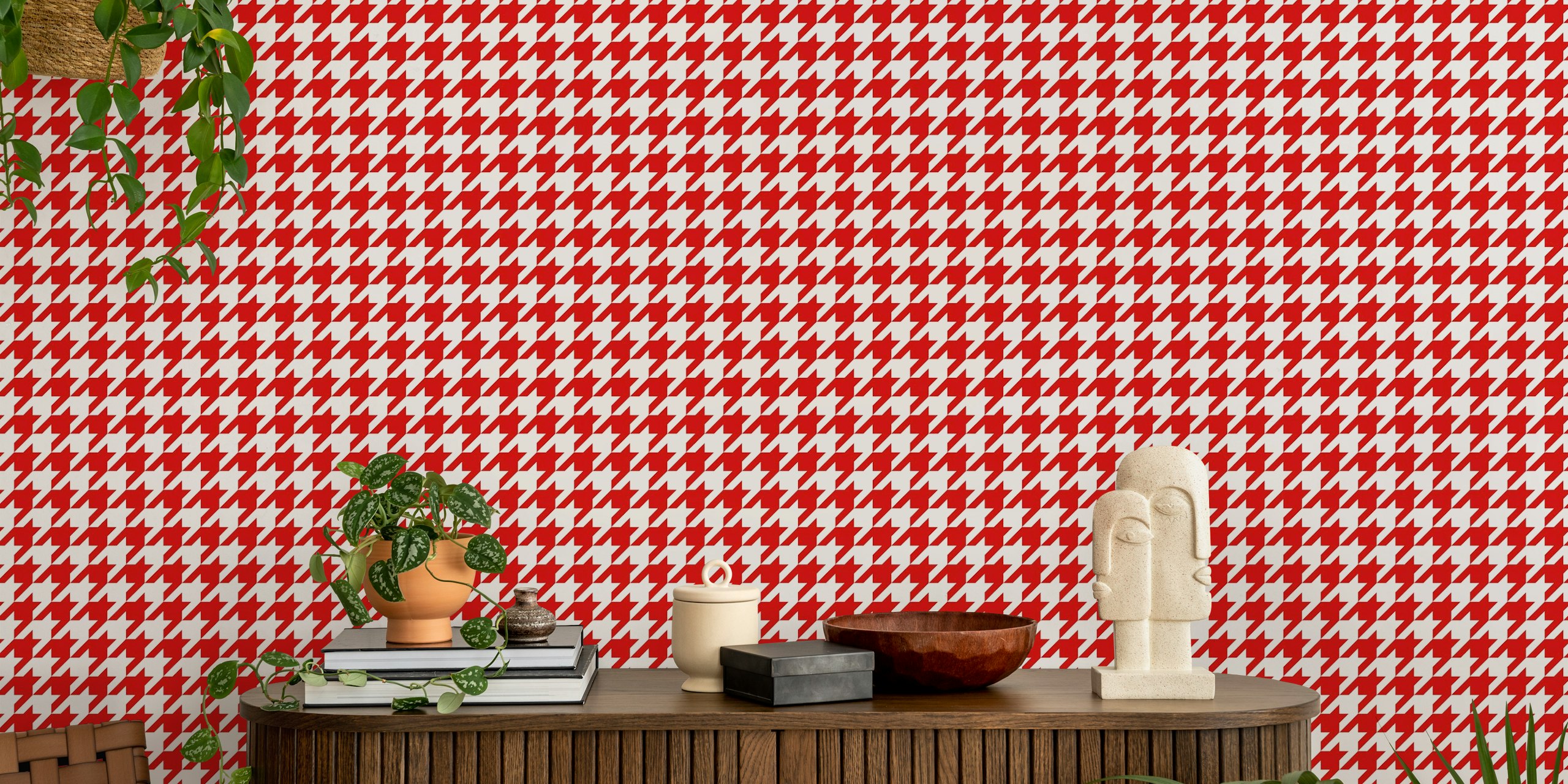 Red and white houndstooth pattern wallpaper