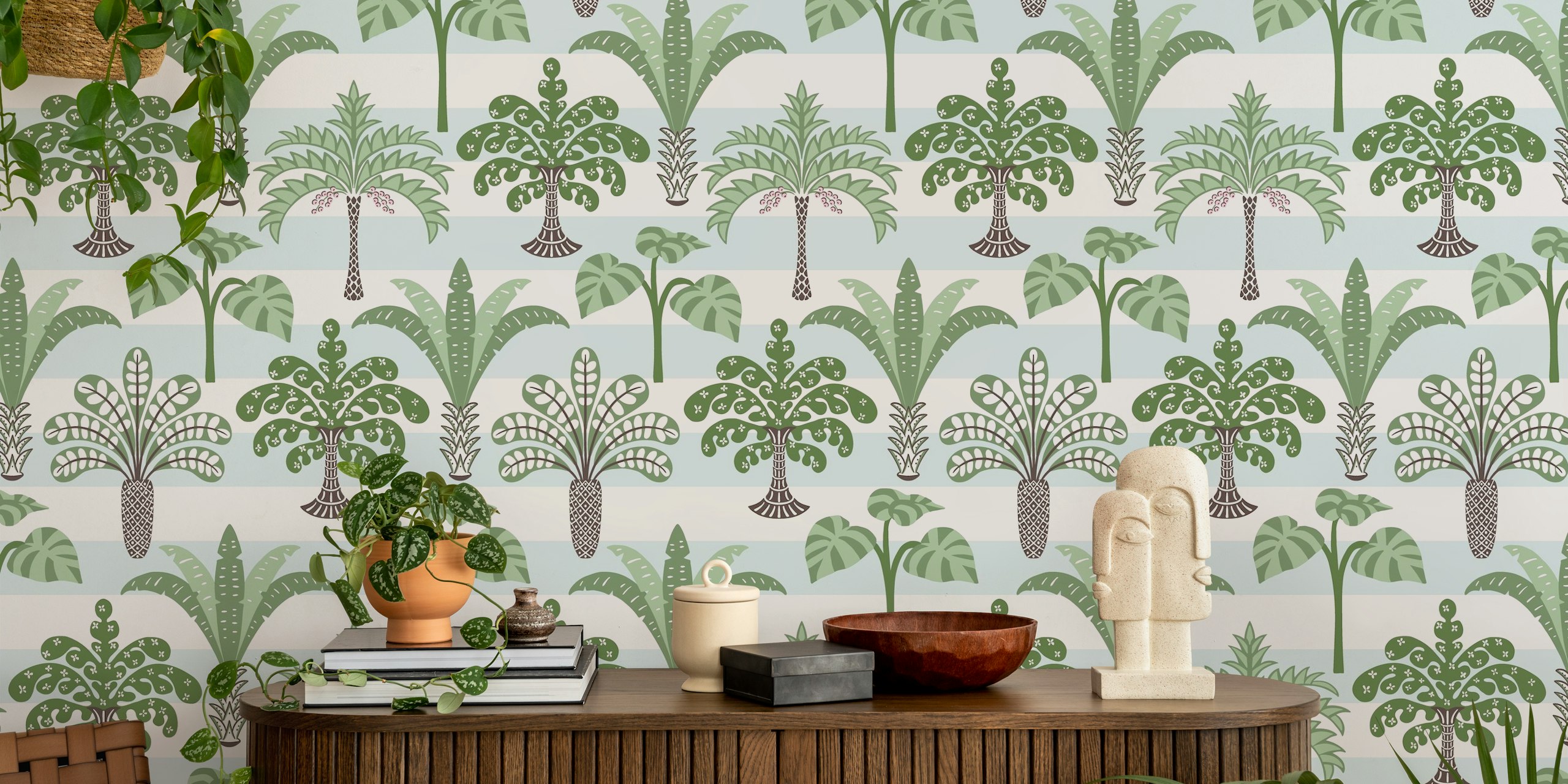 Jungle palms wallpaper design in a room
