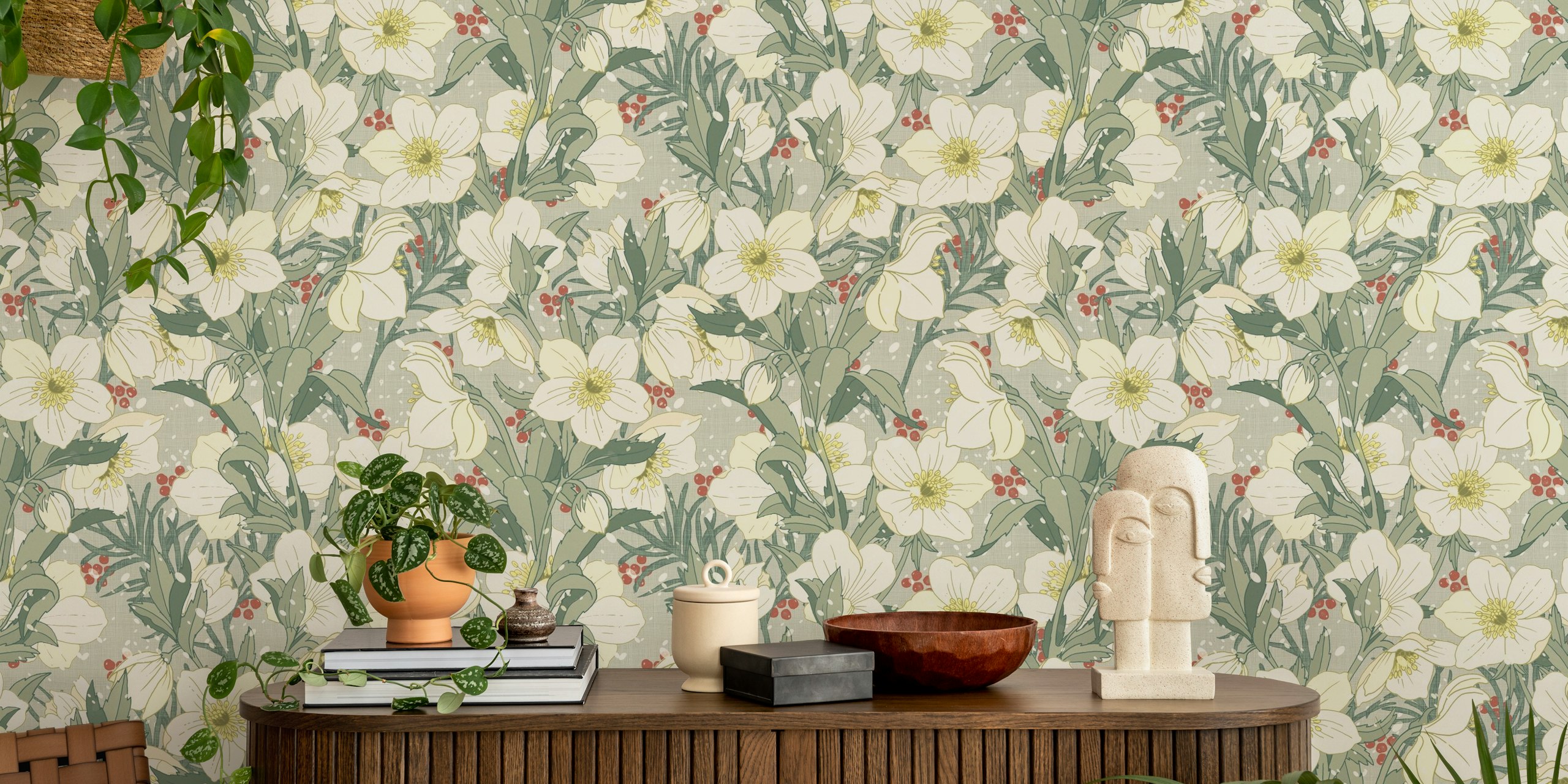 papel de parede Vintage Garden Blooms em um quarto
