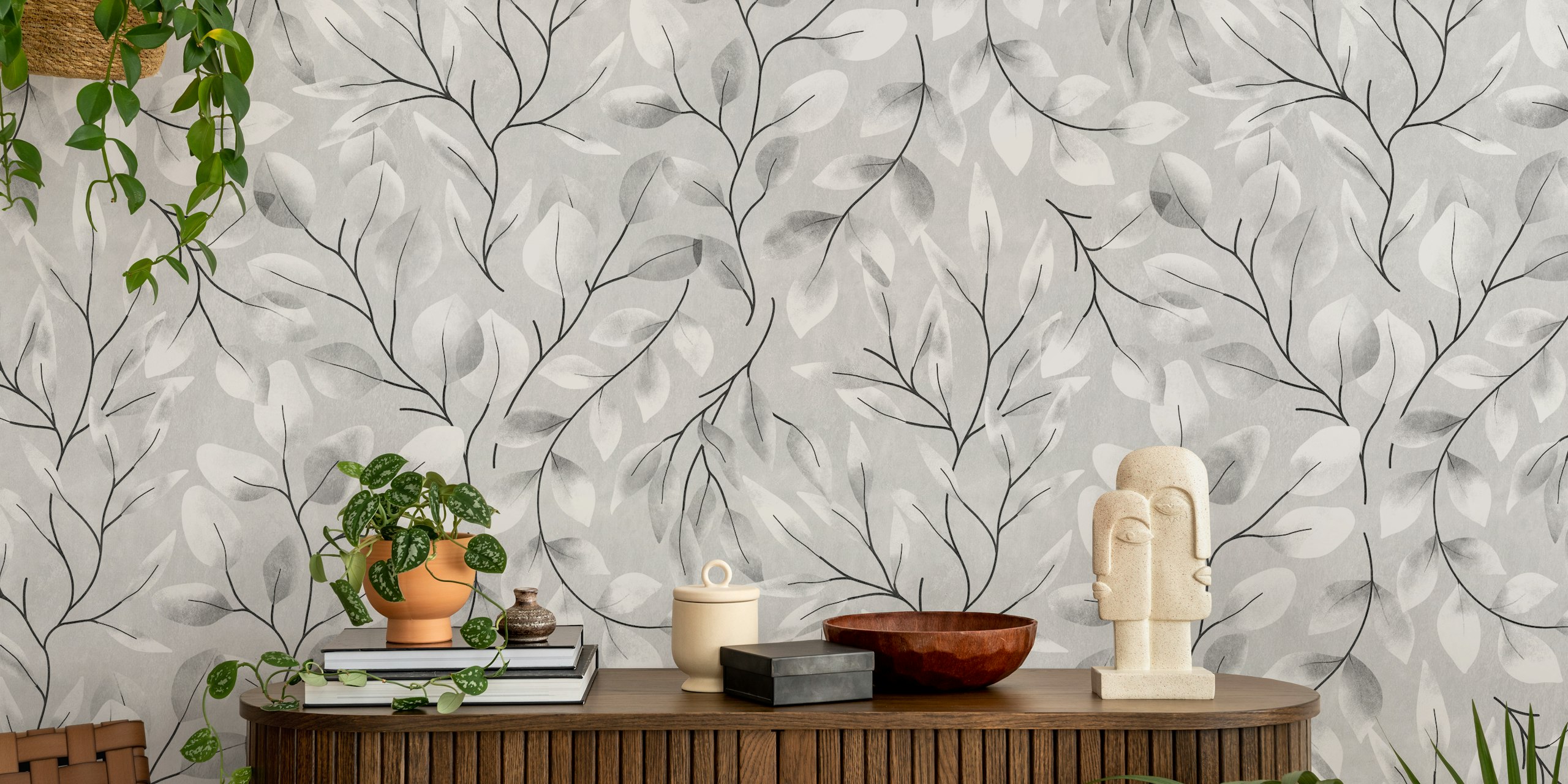 Lovely Leaves - Black and White tapeta v pokoji