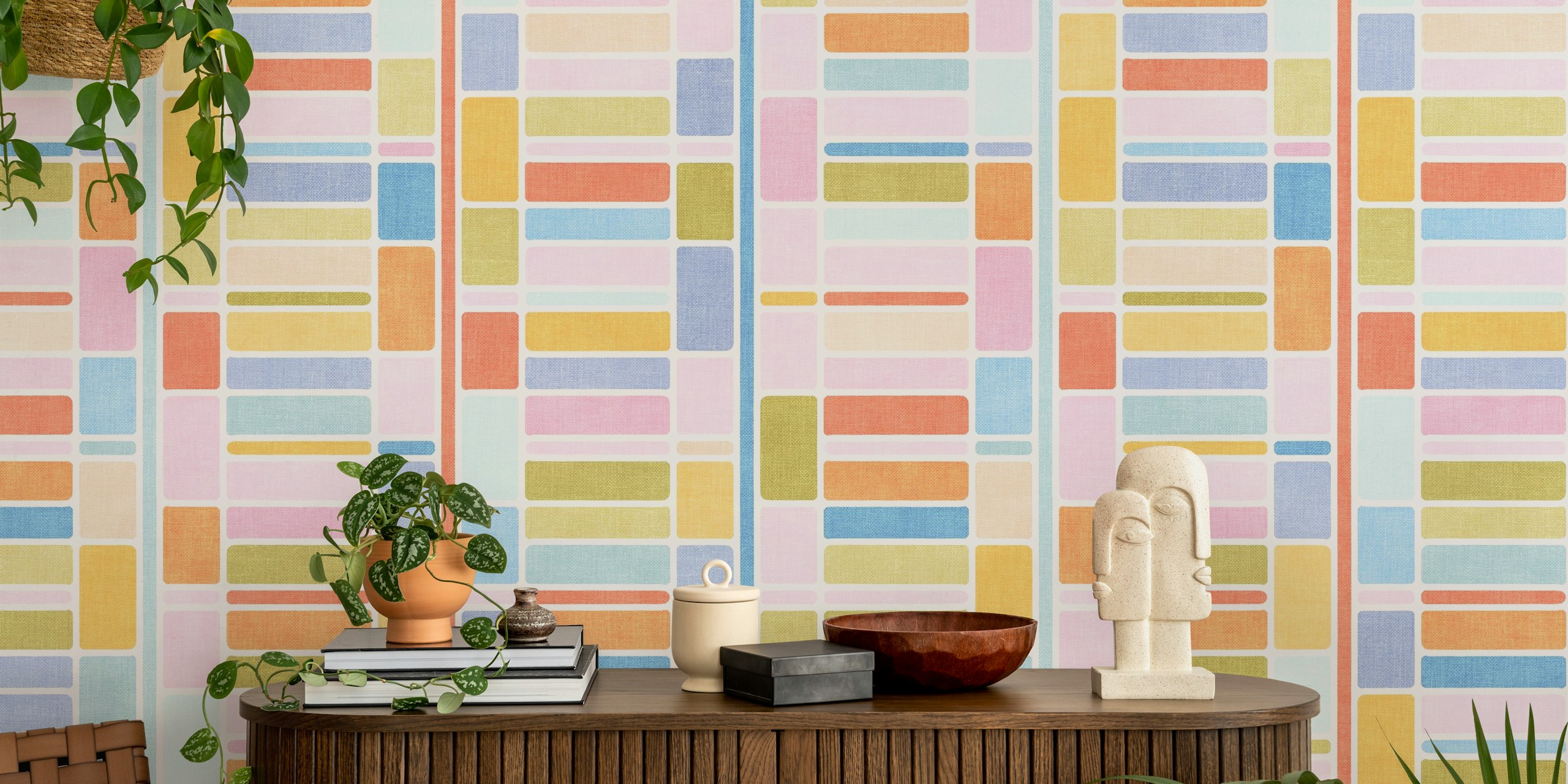 Papel pintado Pastel Rainbow Hues Mod Stack en una habitación