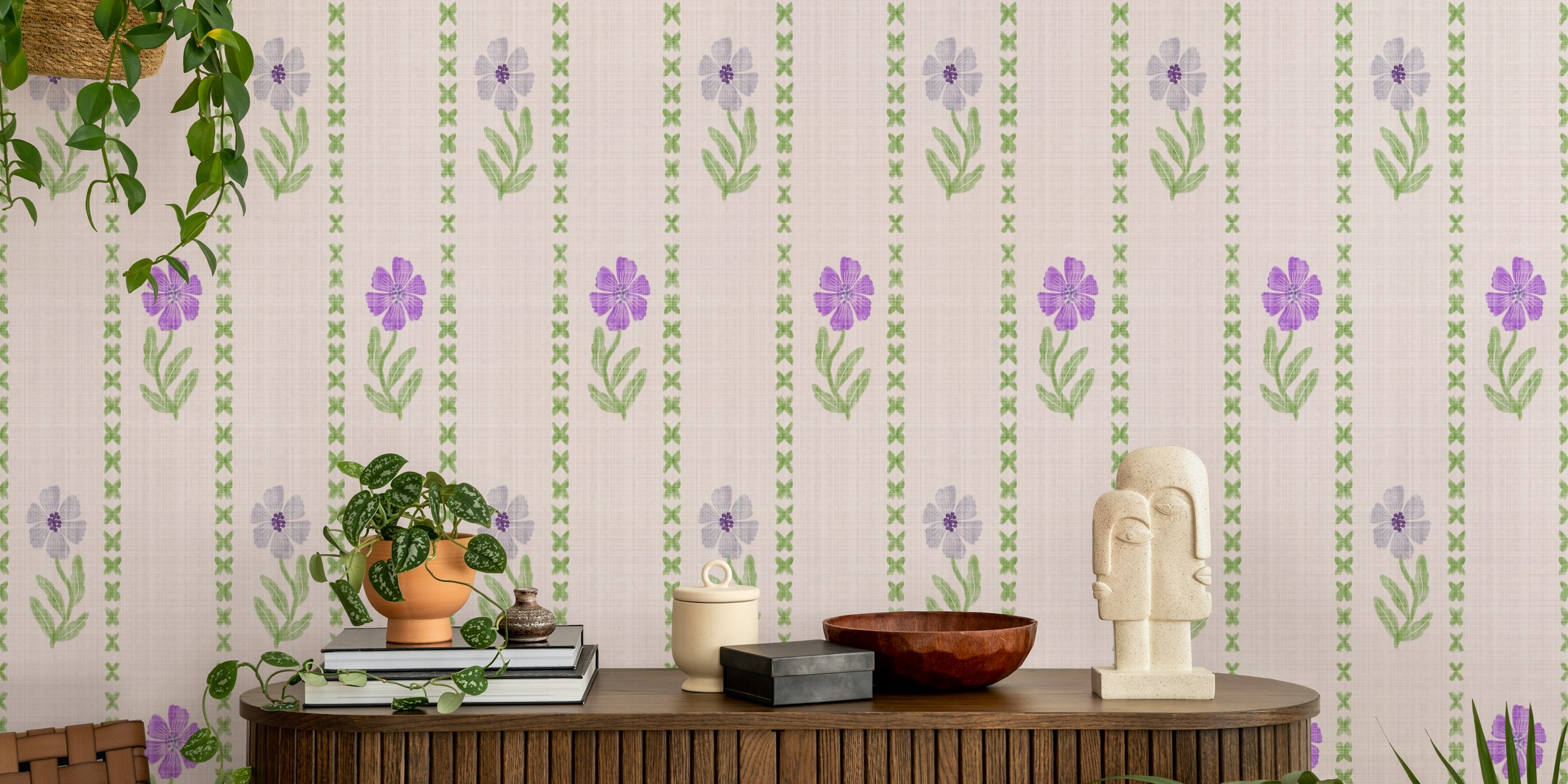 Papel de parede Botanical Harmony View exibido em um ambiente