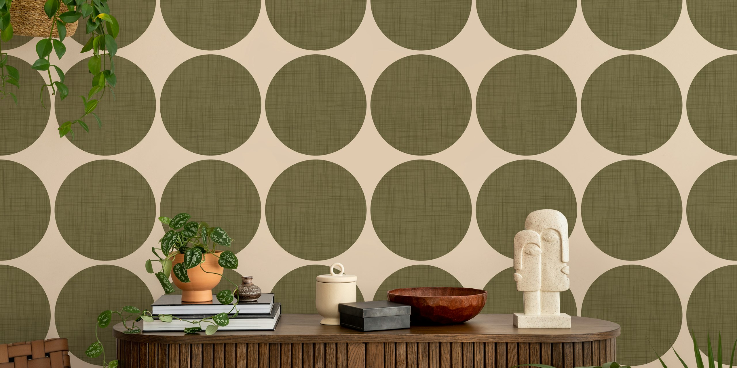 Tapeta Modern Olive Retro Spheres u sobi