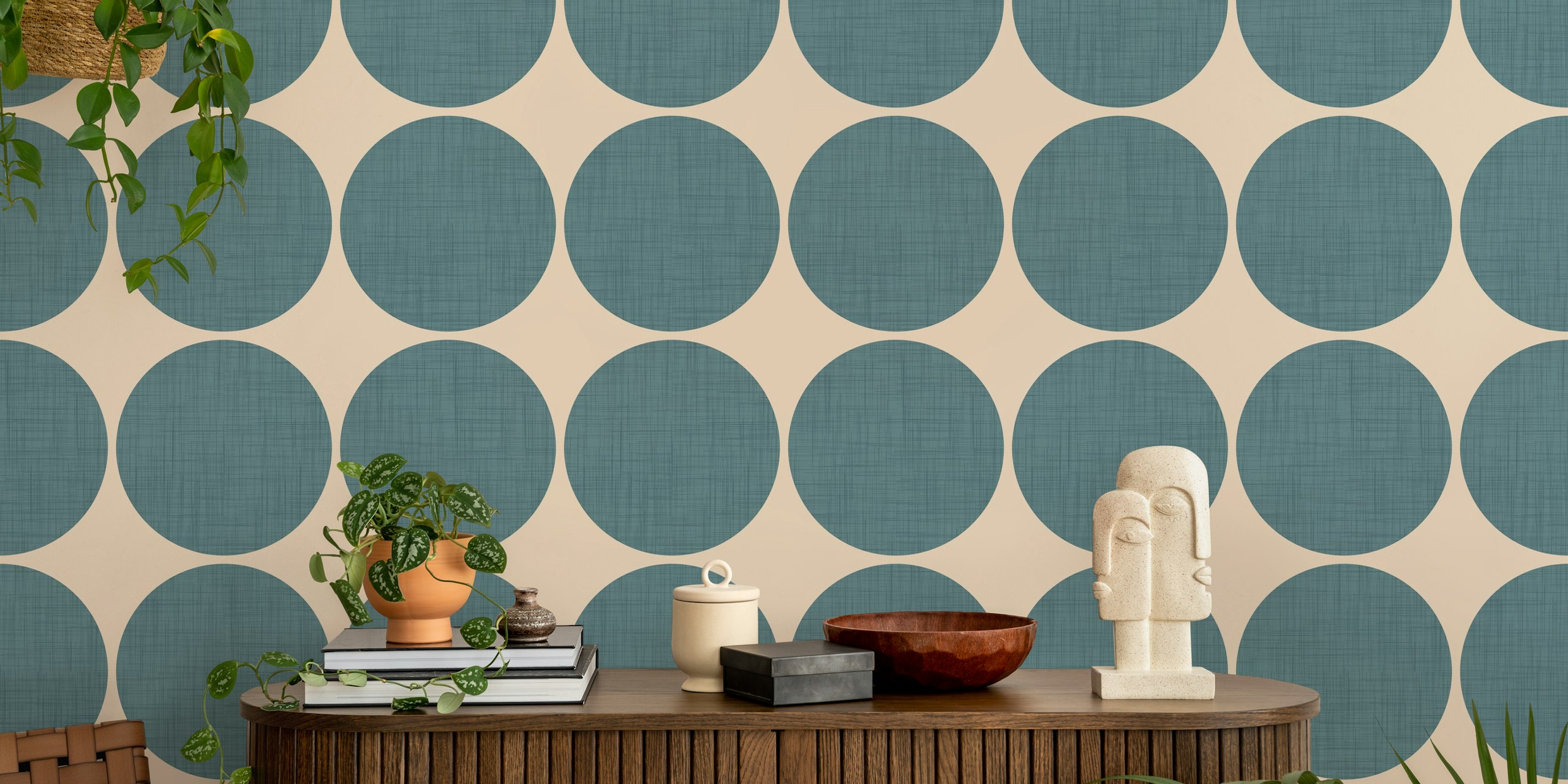 Modern Slate Blue Retro Spheres tapettimalli