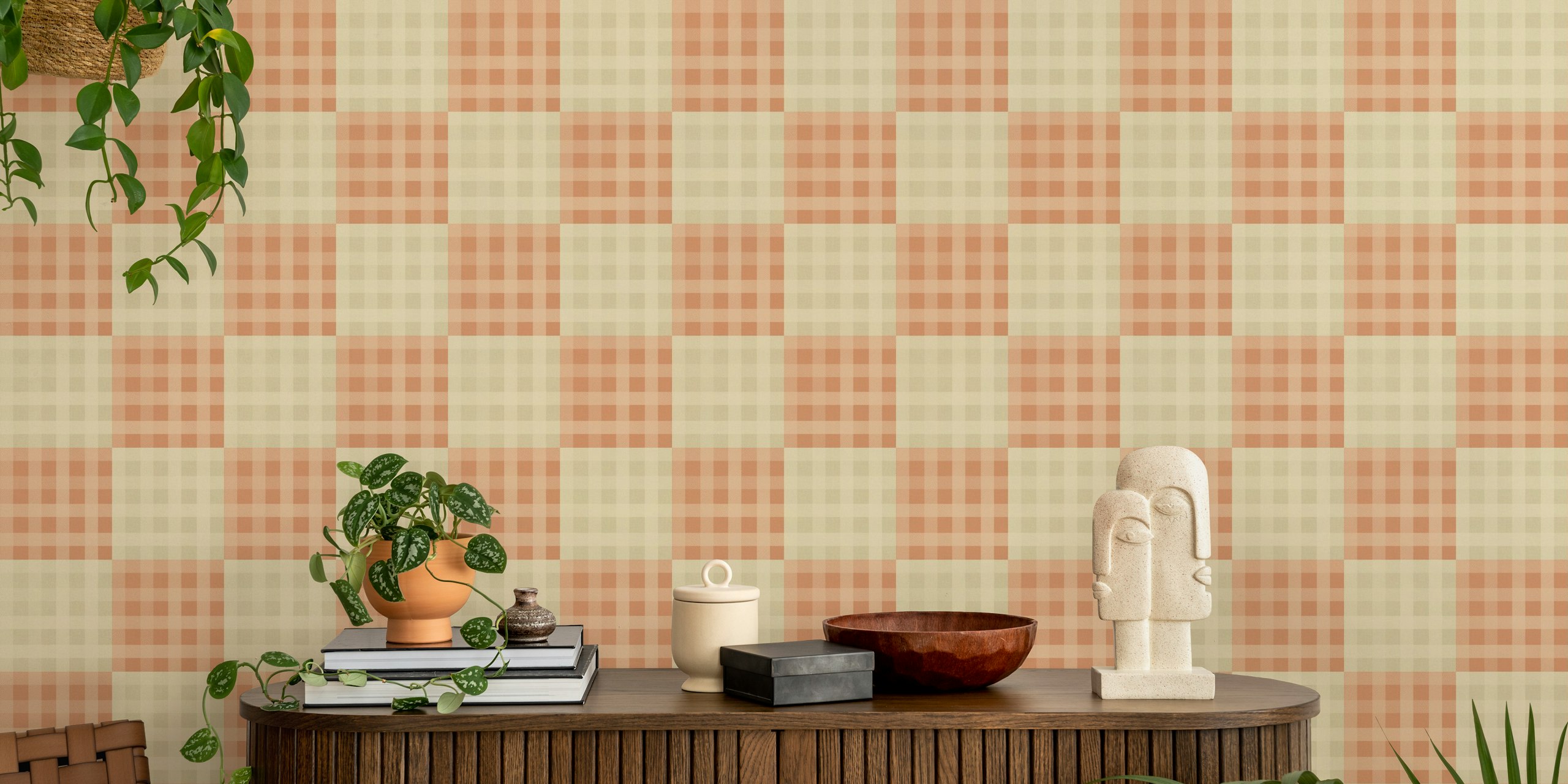 Papier peint Harvest Plaid dans un cadre de pièce
