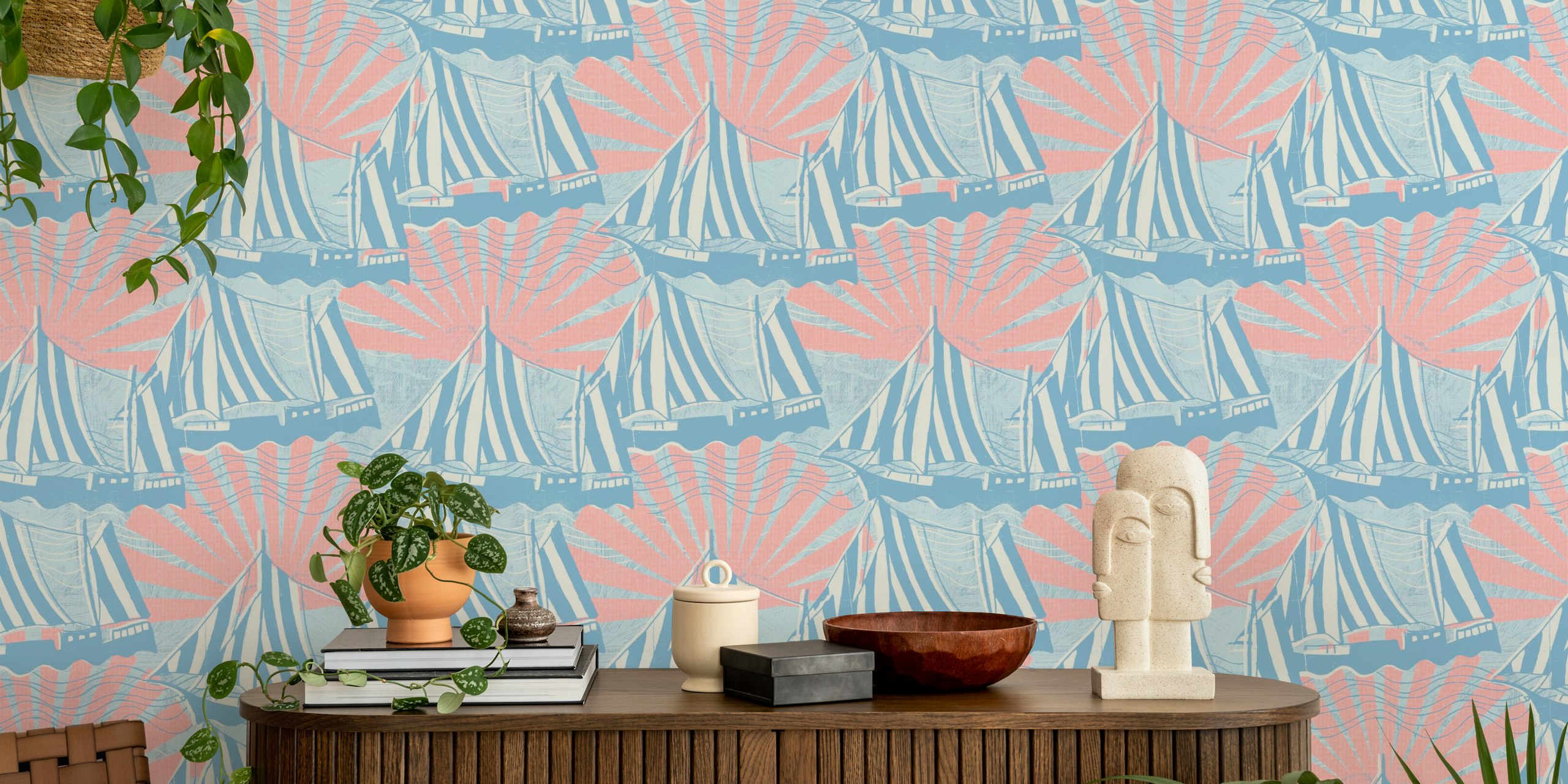 Sailboat Dreams -tapettisuunnittelu huoneessa