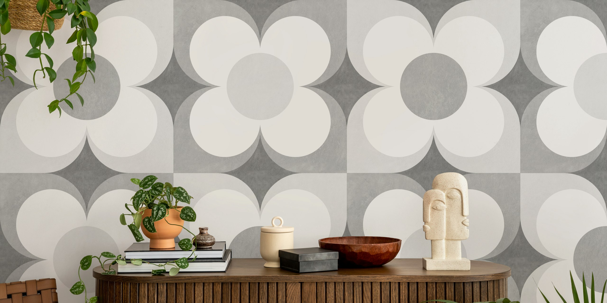 Papel pintado Geometric Flower Tile en una habitación
