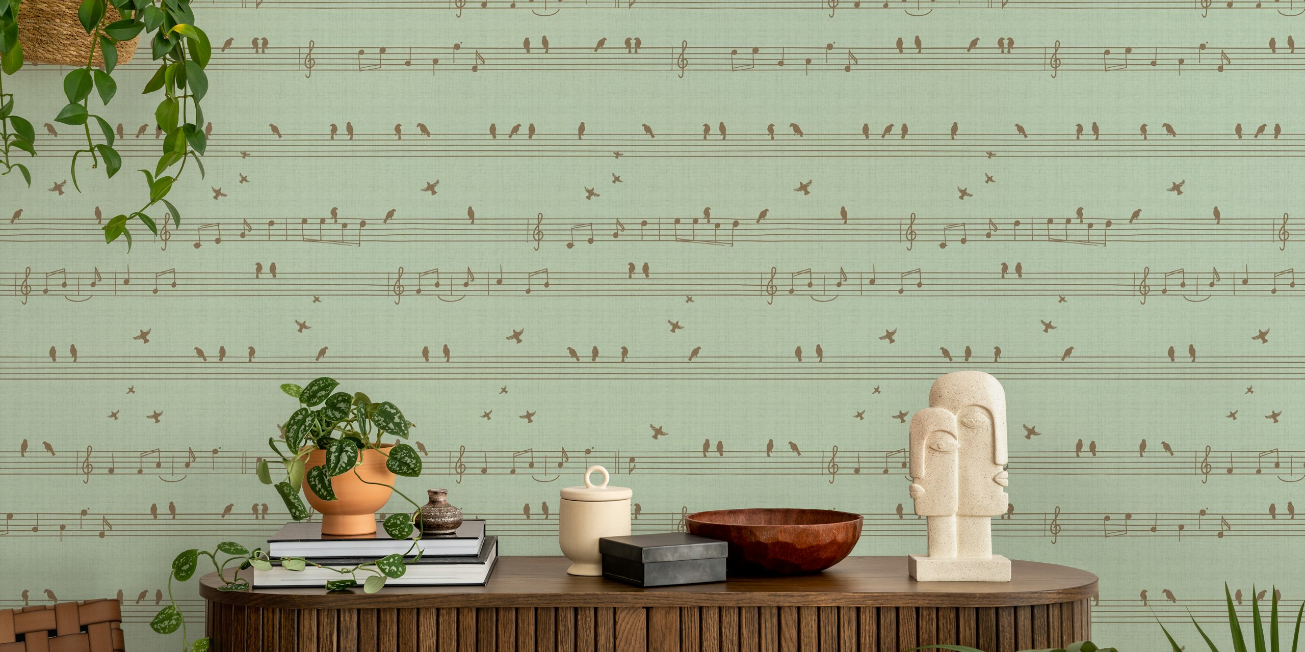 Musical birds texture wallpaper dans une pièce