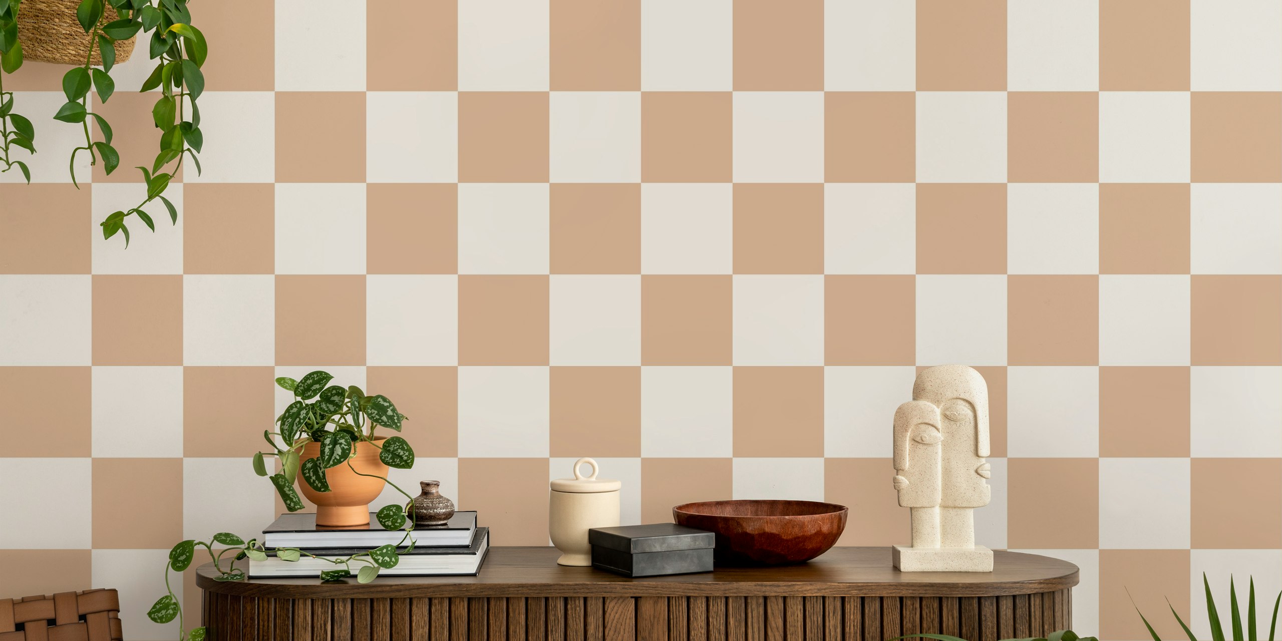 Scandi Checkerboard Cream wallpaper in room setting