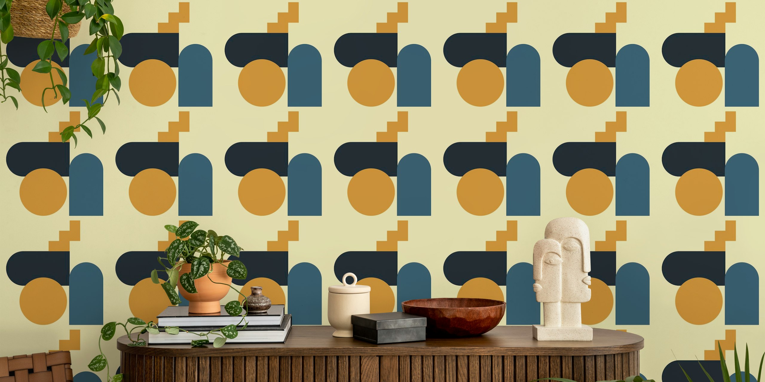 Mural de parede geométrico abstrato contemporâneo com 16 tons frios