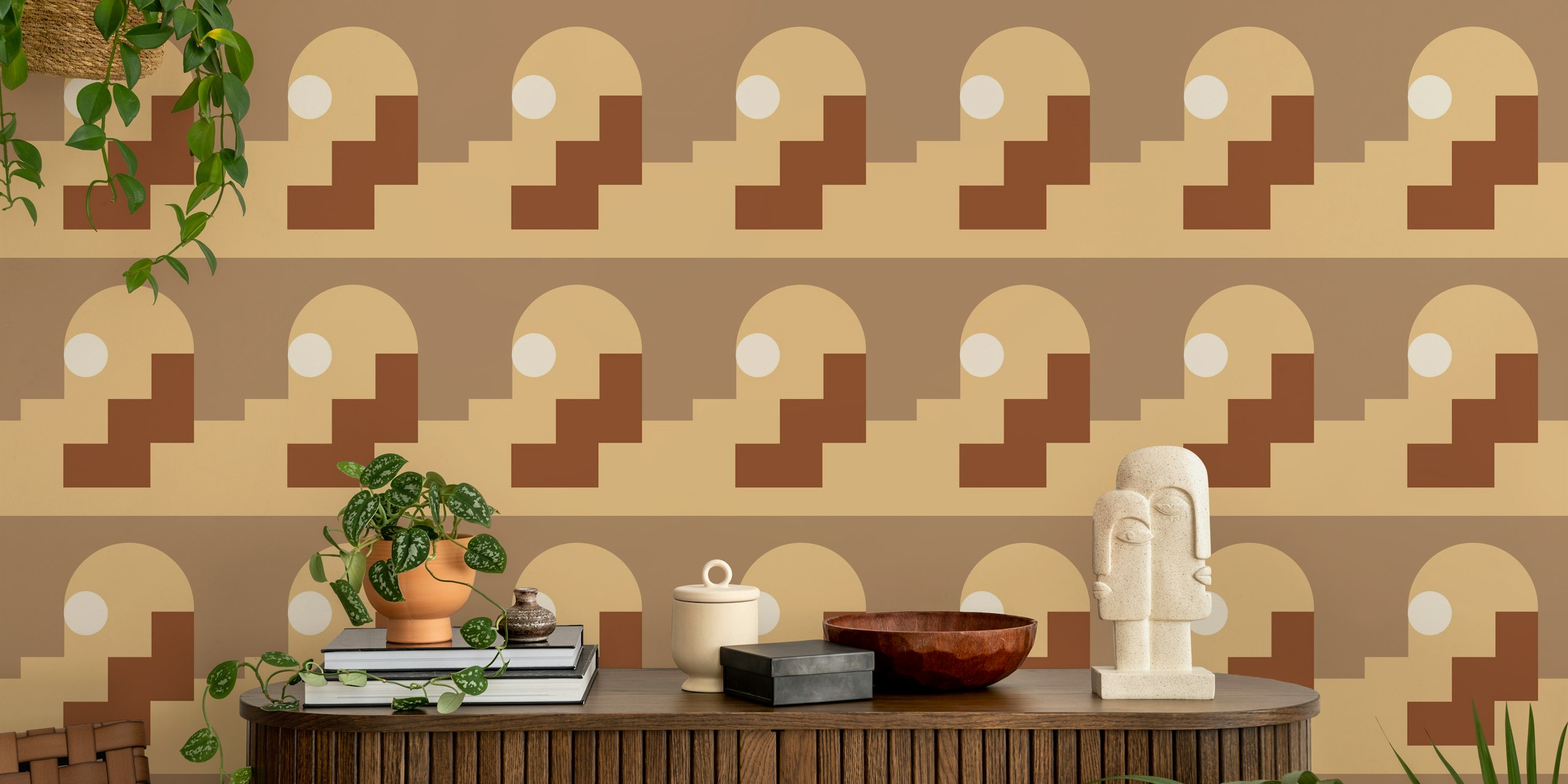 Geometric shapes in warm brown and beige colors wallpaper