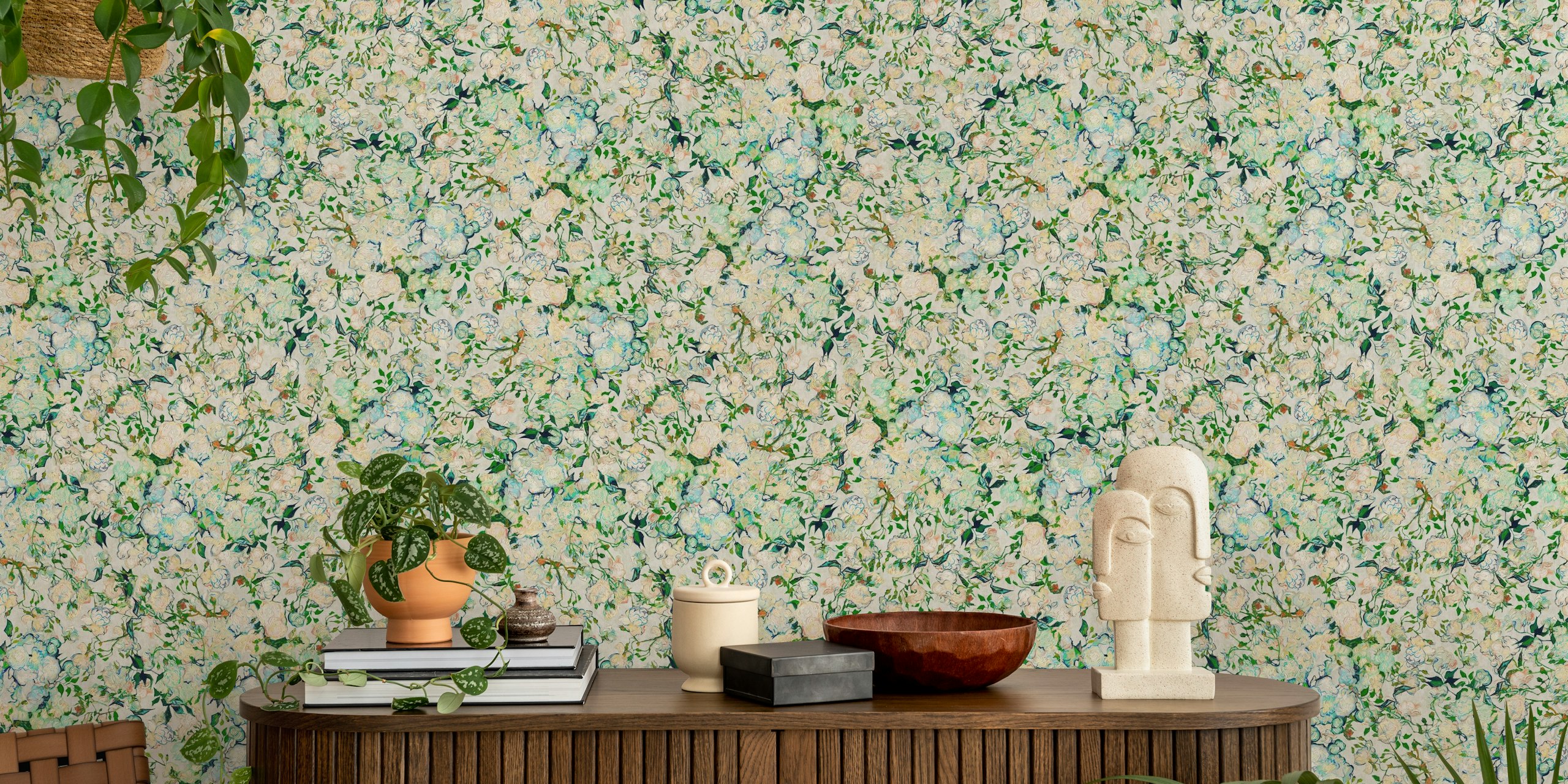 Vincent Van Gogh Roses in Vintage White wallpaper