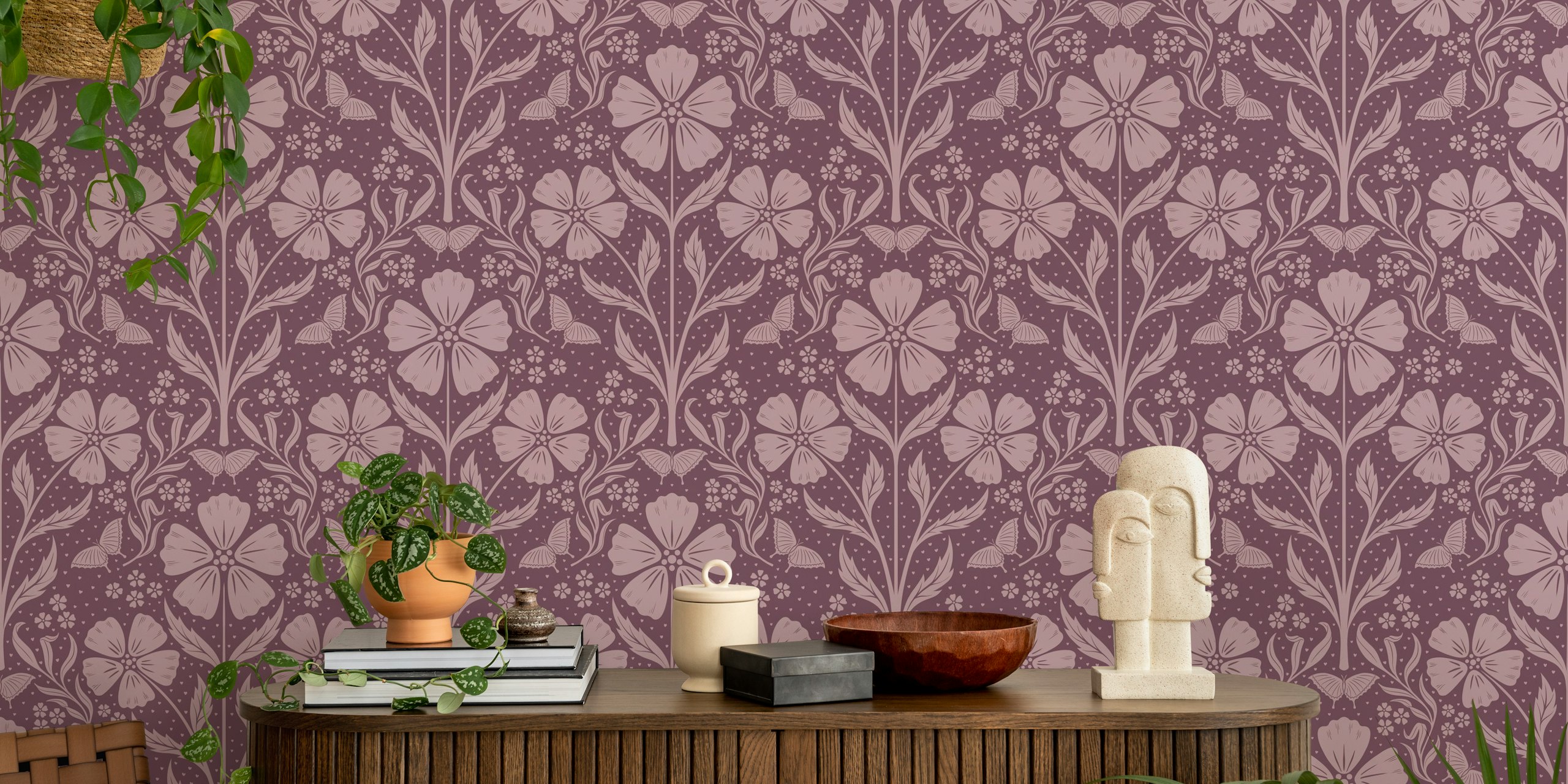 Awakening Flowers Damask tapet i ett rum