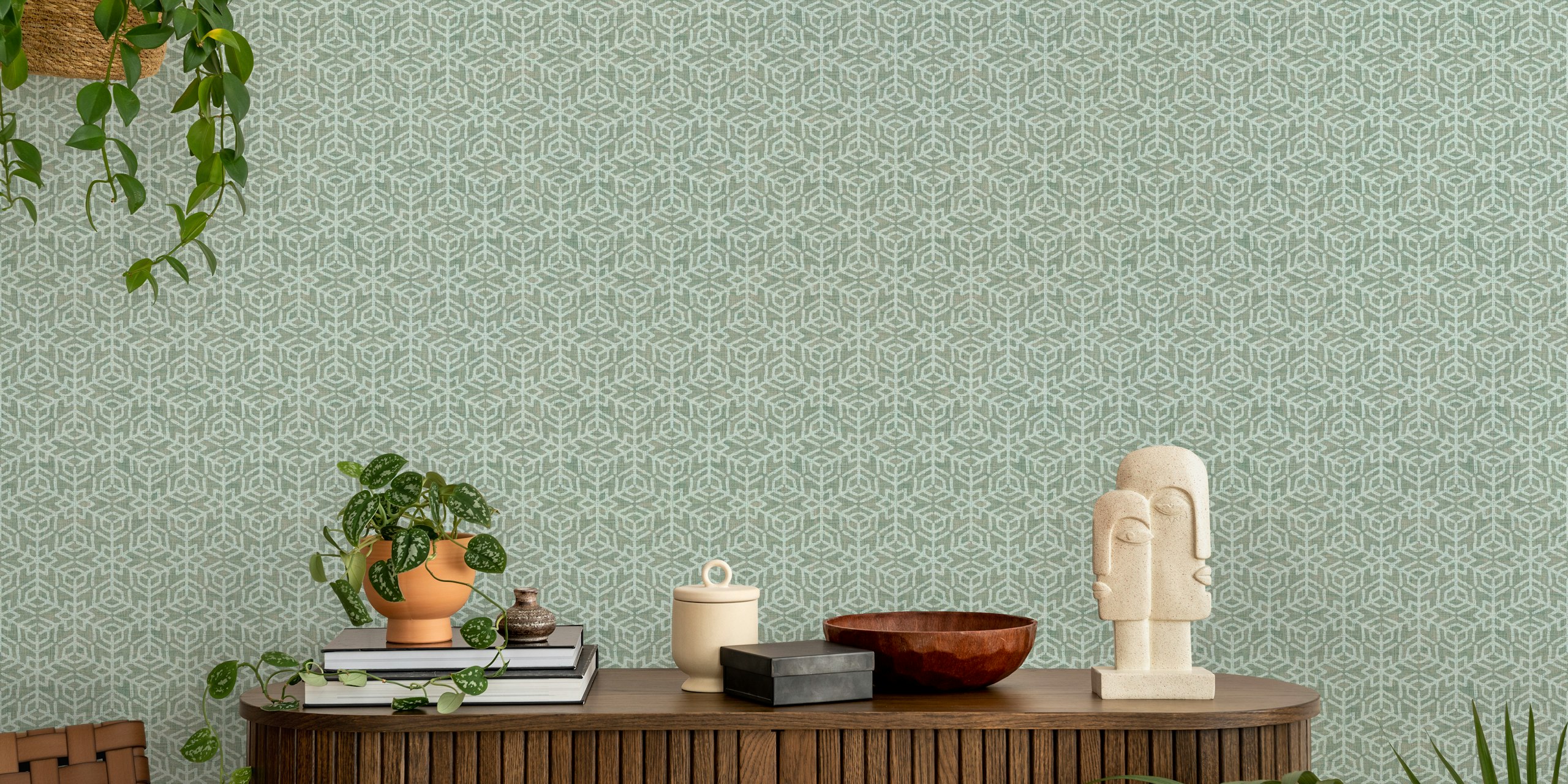 Geometric snow flakes wallpaper i et rom