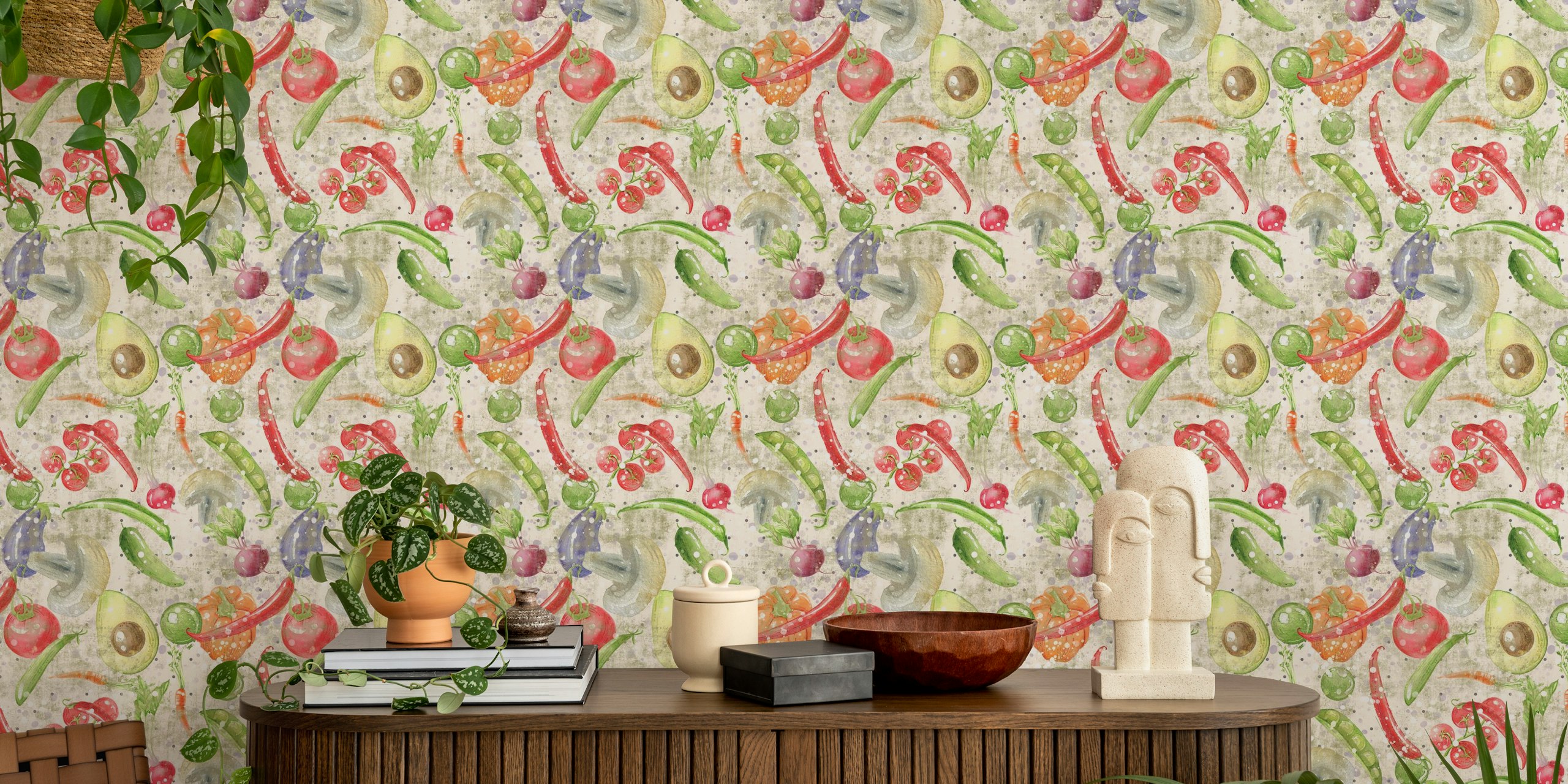Fresh vegetable wallpaper in a room