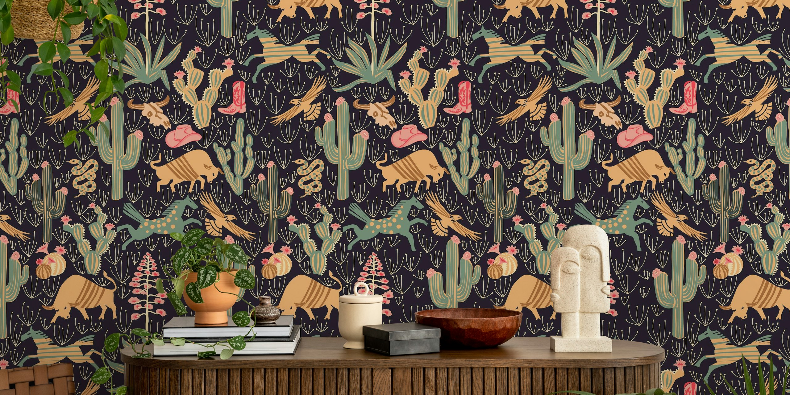 Western Americana by night wallpaper design