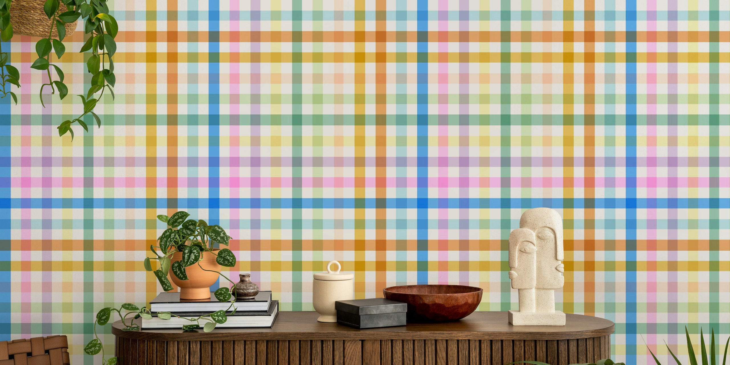 Rainbow check pattern with pastel colors; plaid wallpaper