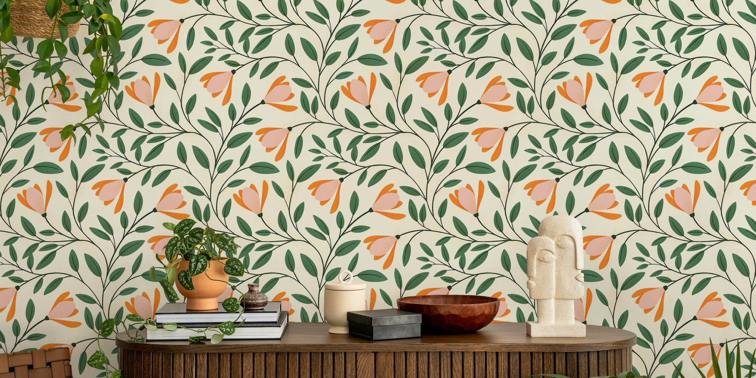 Tapeta Delicate Magnolia Floral Pattern w pokoju
