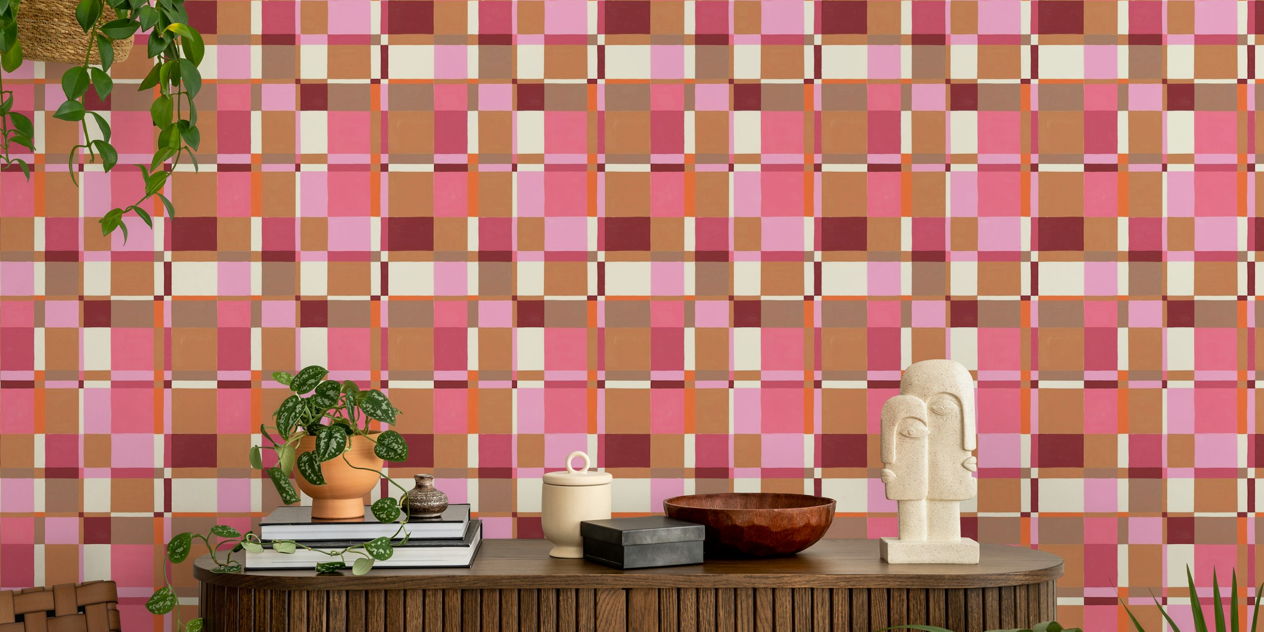 Papier peint Modernist Painted Plaid dans une pièce