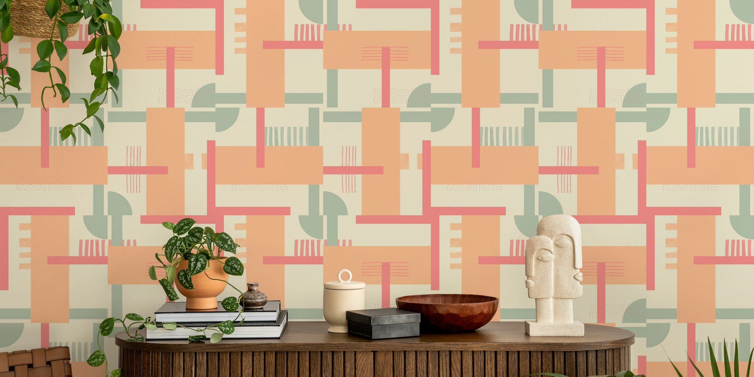 Carta da parati Chic Geometric Blocks in una stanza