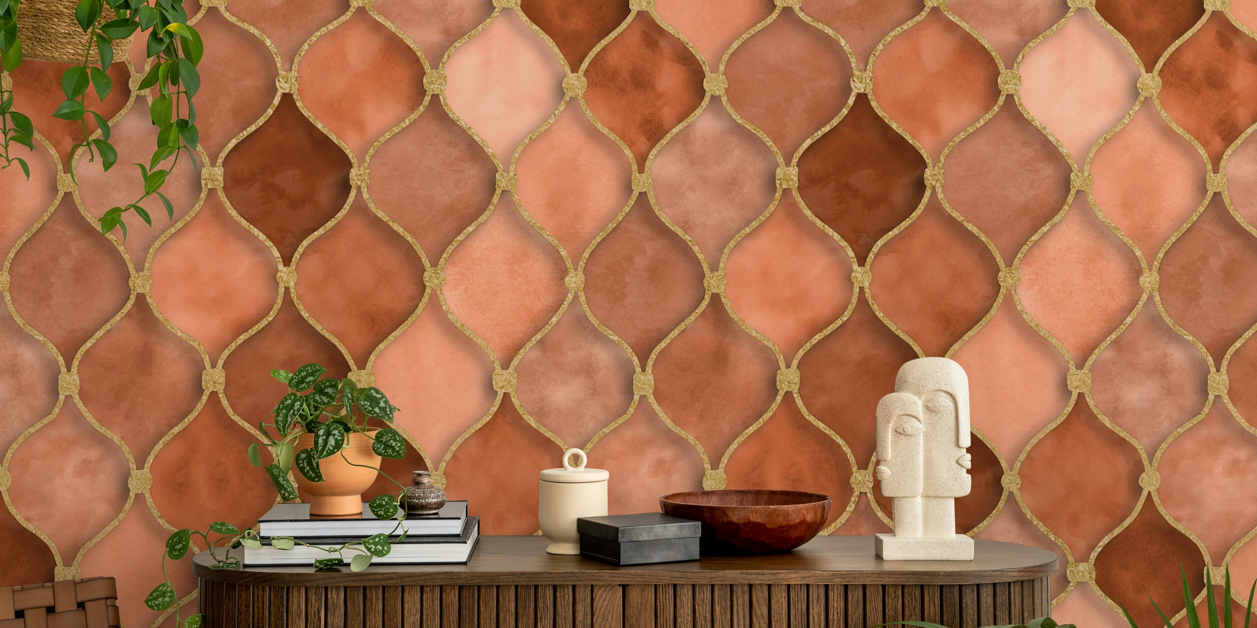 Carta da parati Antique Brass Mocha Mousse Moroccan Tiles