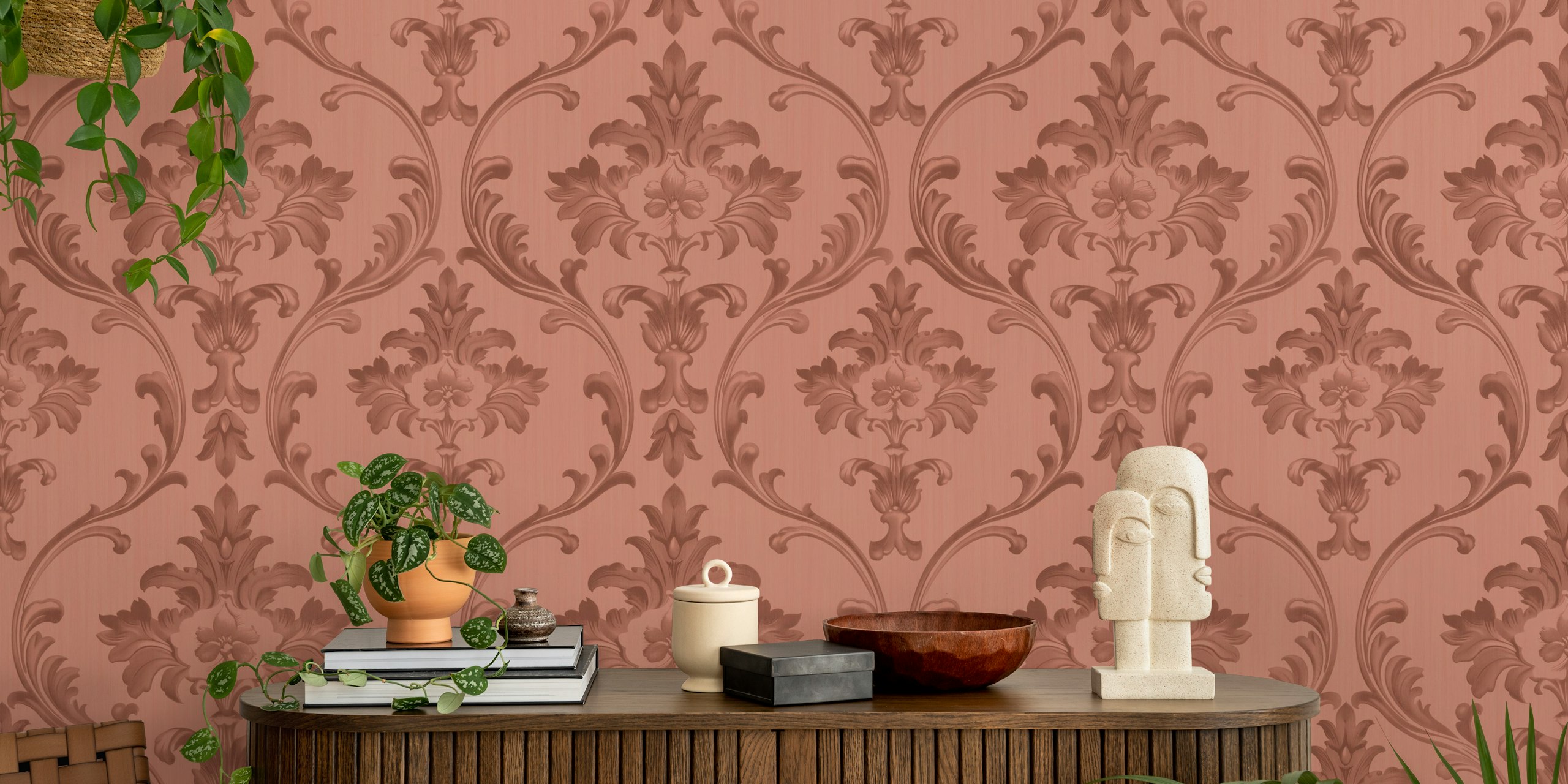 Papel pintado Elegant Regency Victorian Swirl en una habitación