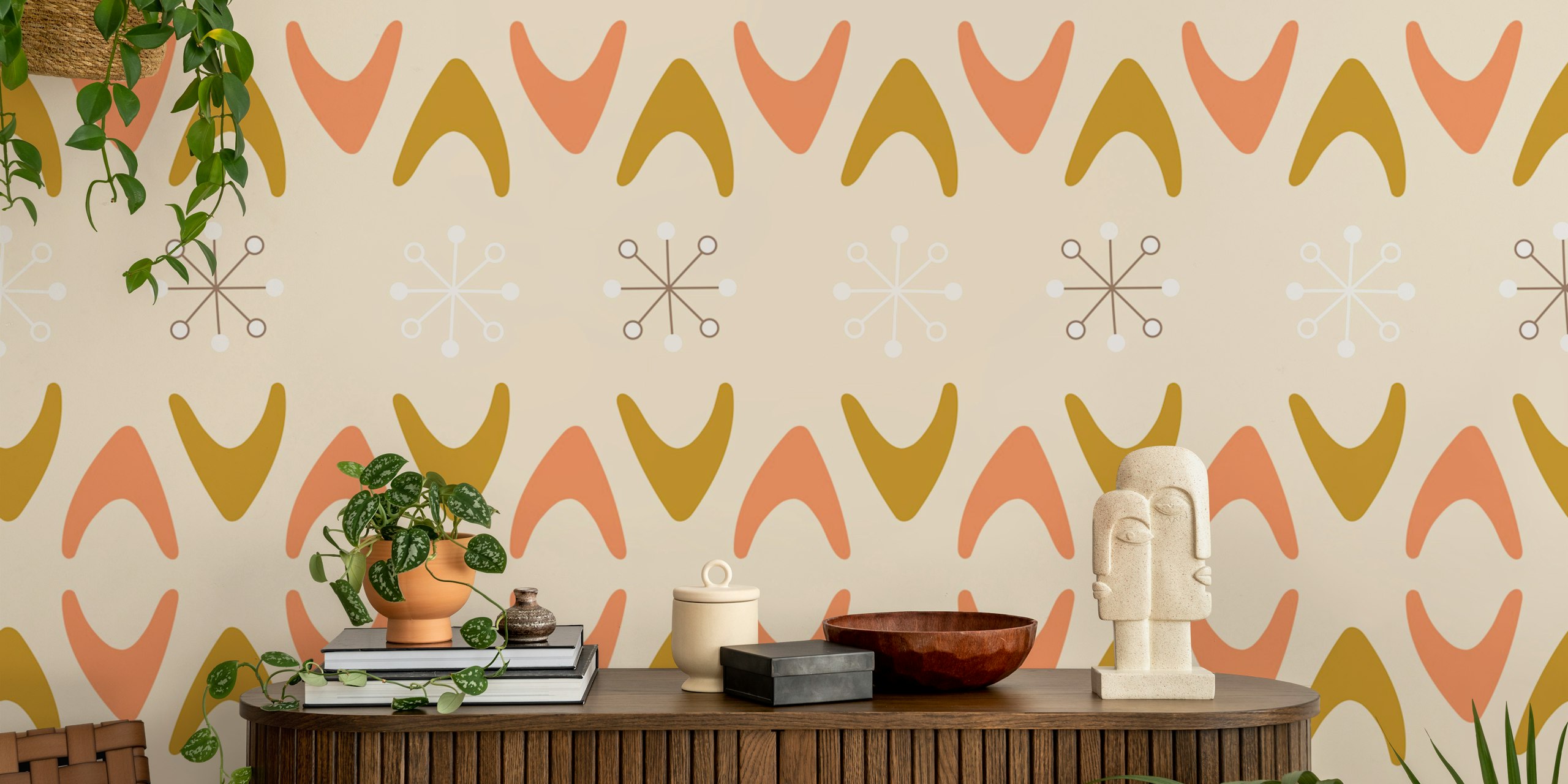 Papier peint Midcentury Boomerangs dans une pièce