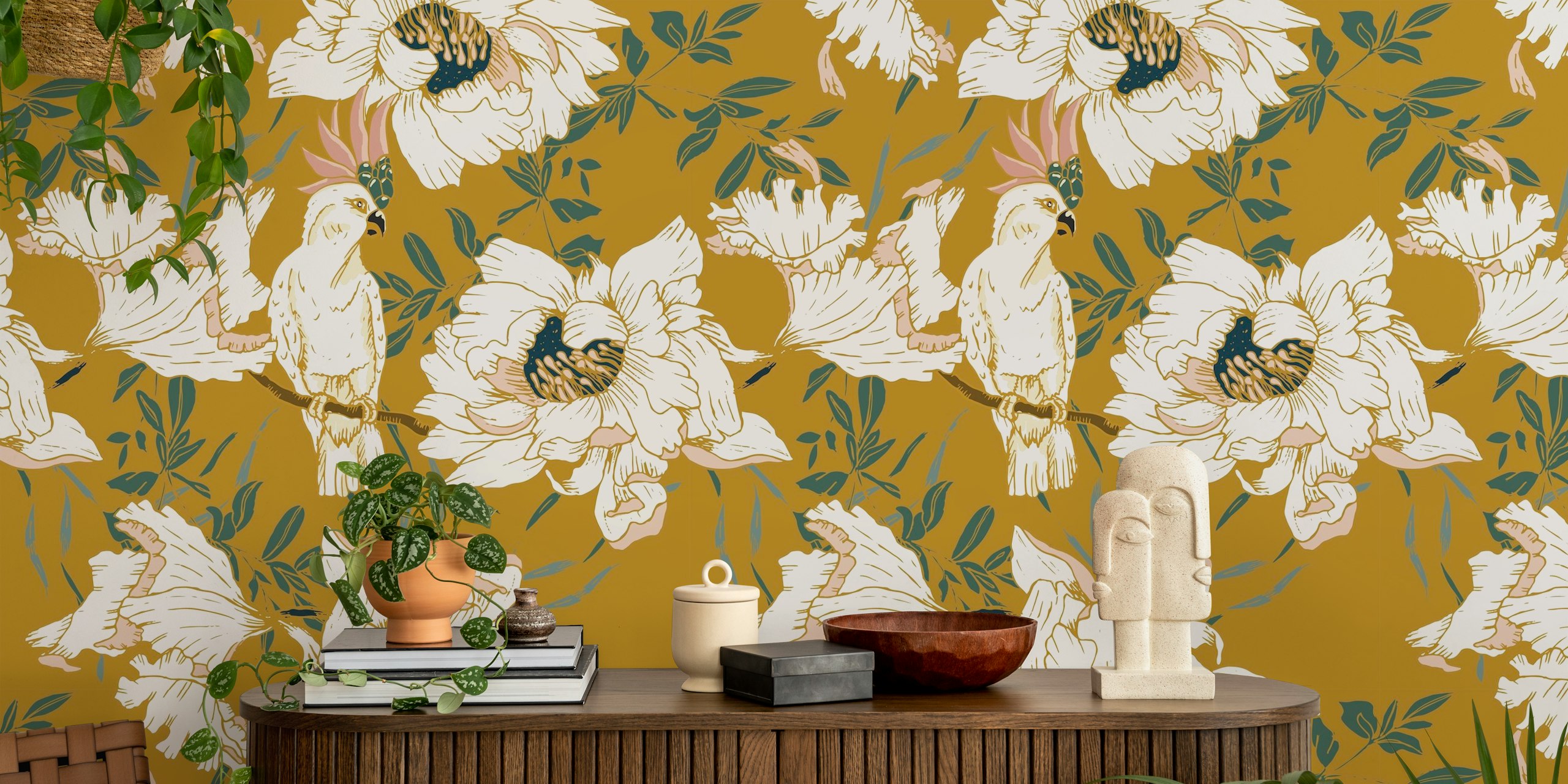 Bohemian Birds & Blooms wallpaper in een kamer