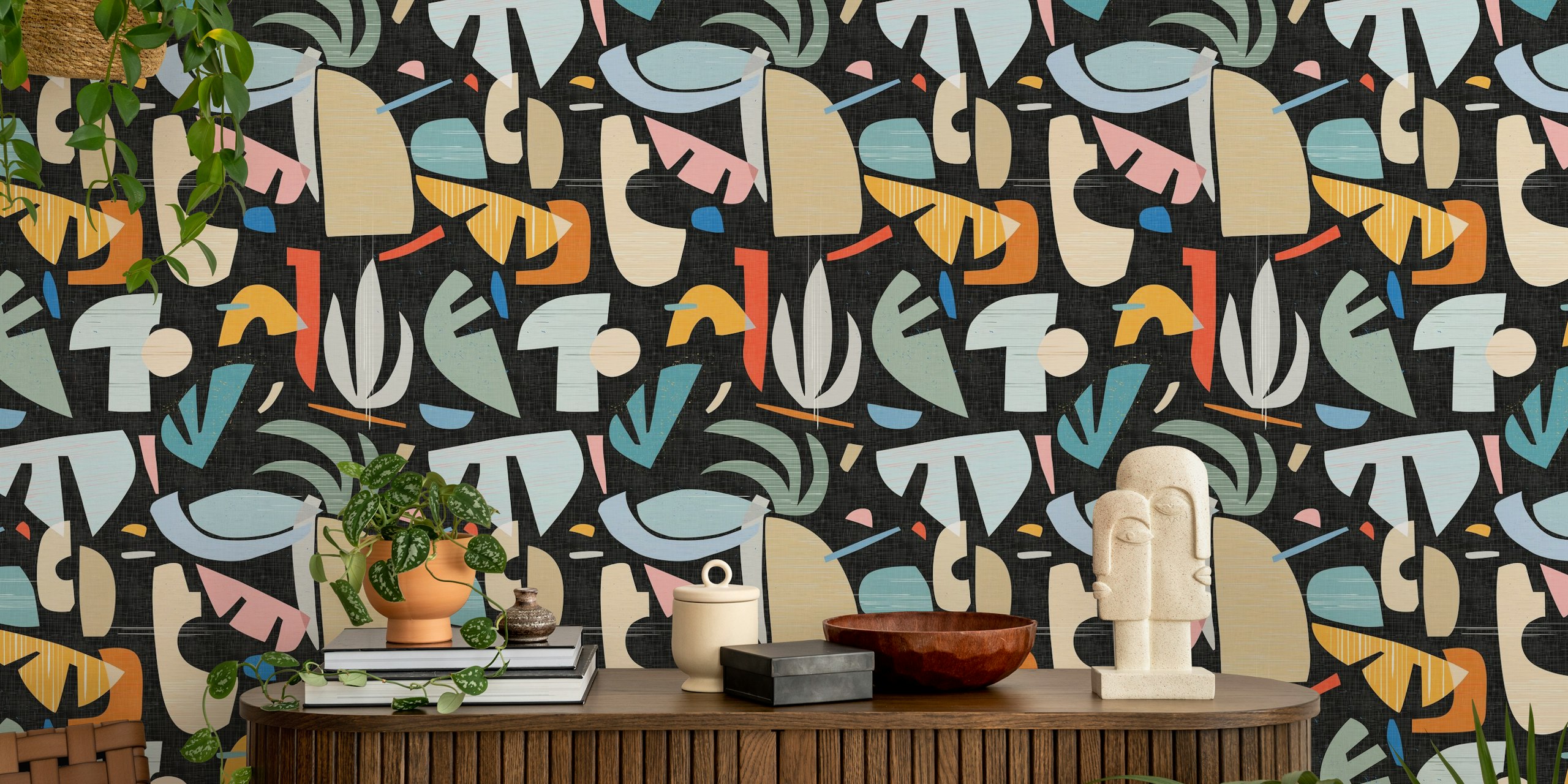 Mid Century Tiki Jungle wallpaper in room