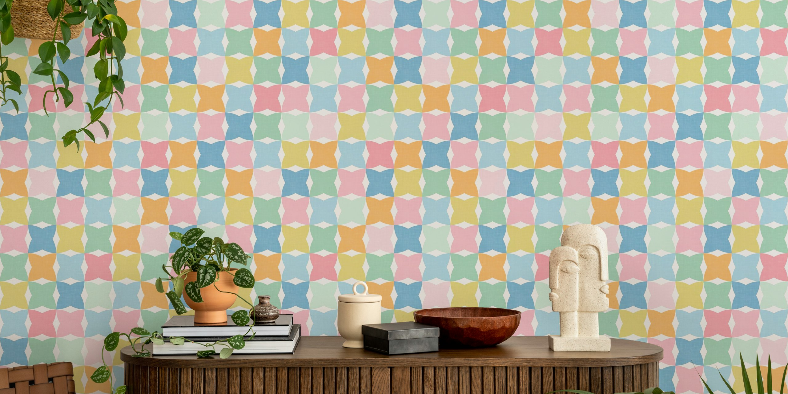 Ταπετσαρία Geometric Pastel Shapes σε ένα δωμάτιο