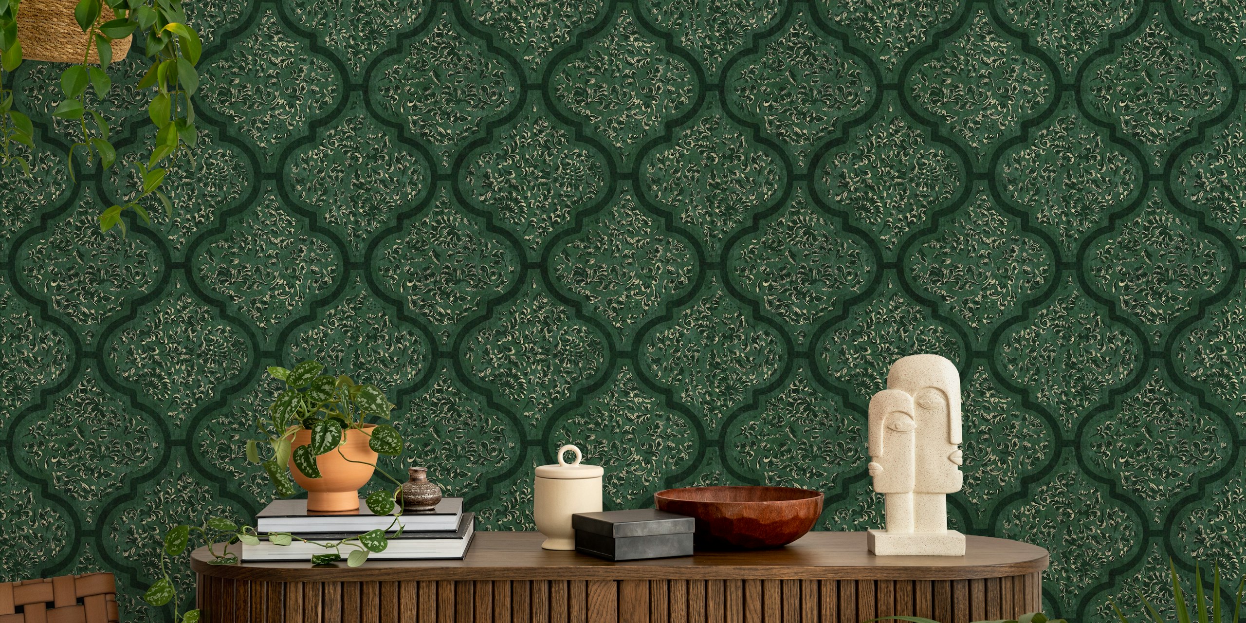 Ornamental Moroccan Tile in Deep Green