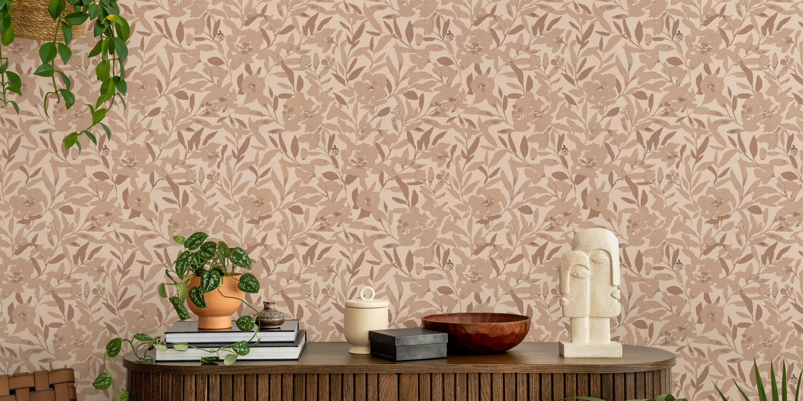 Ταπετσαρία Floral silhouettes mocha mousse στο δωμάτιο