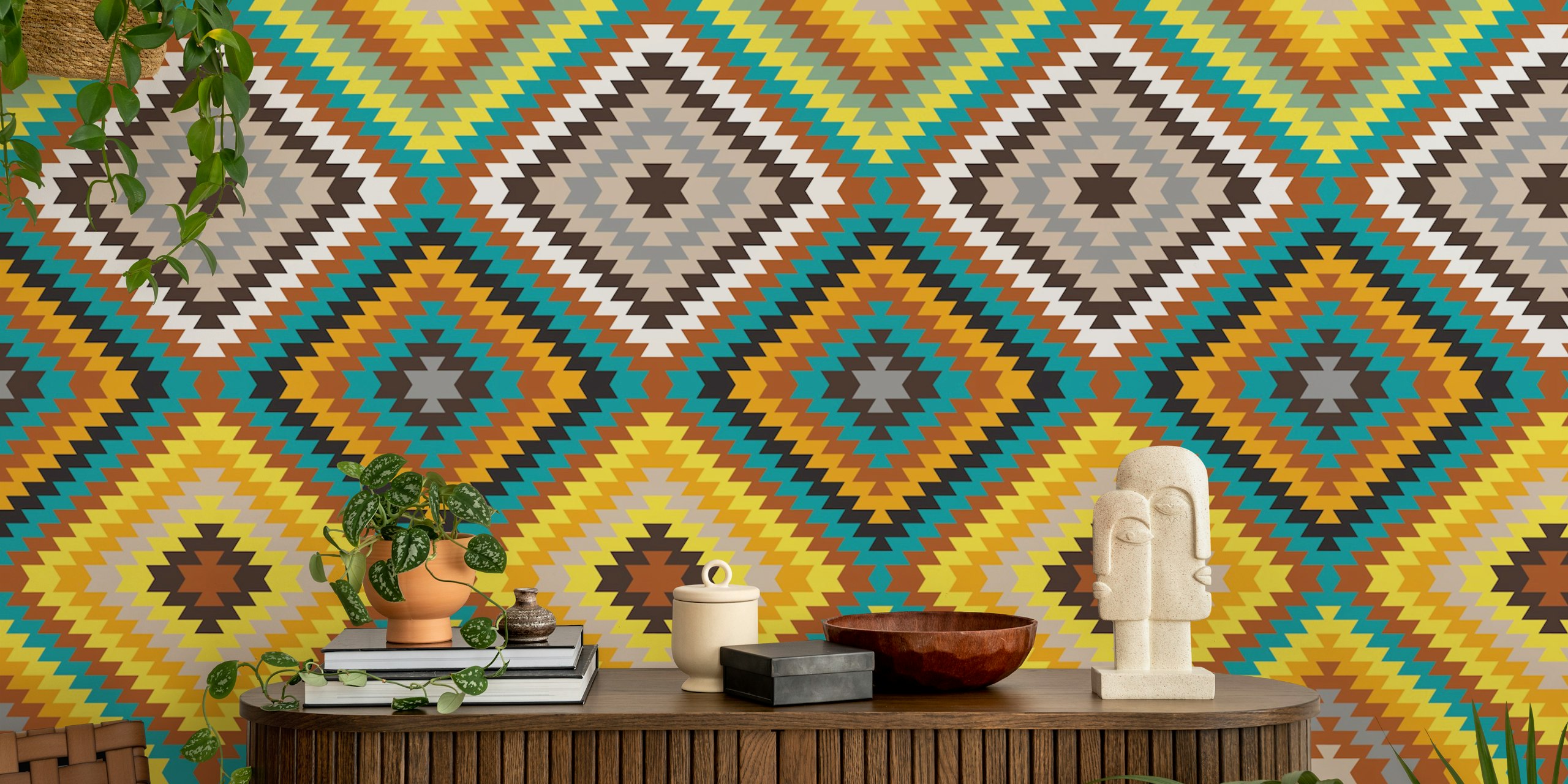 Modern Kilim wallpaper in vibrant colors