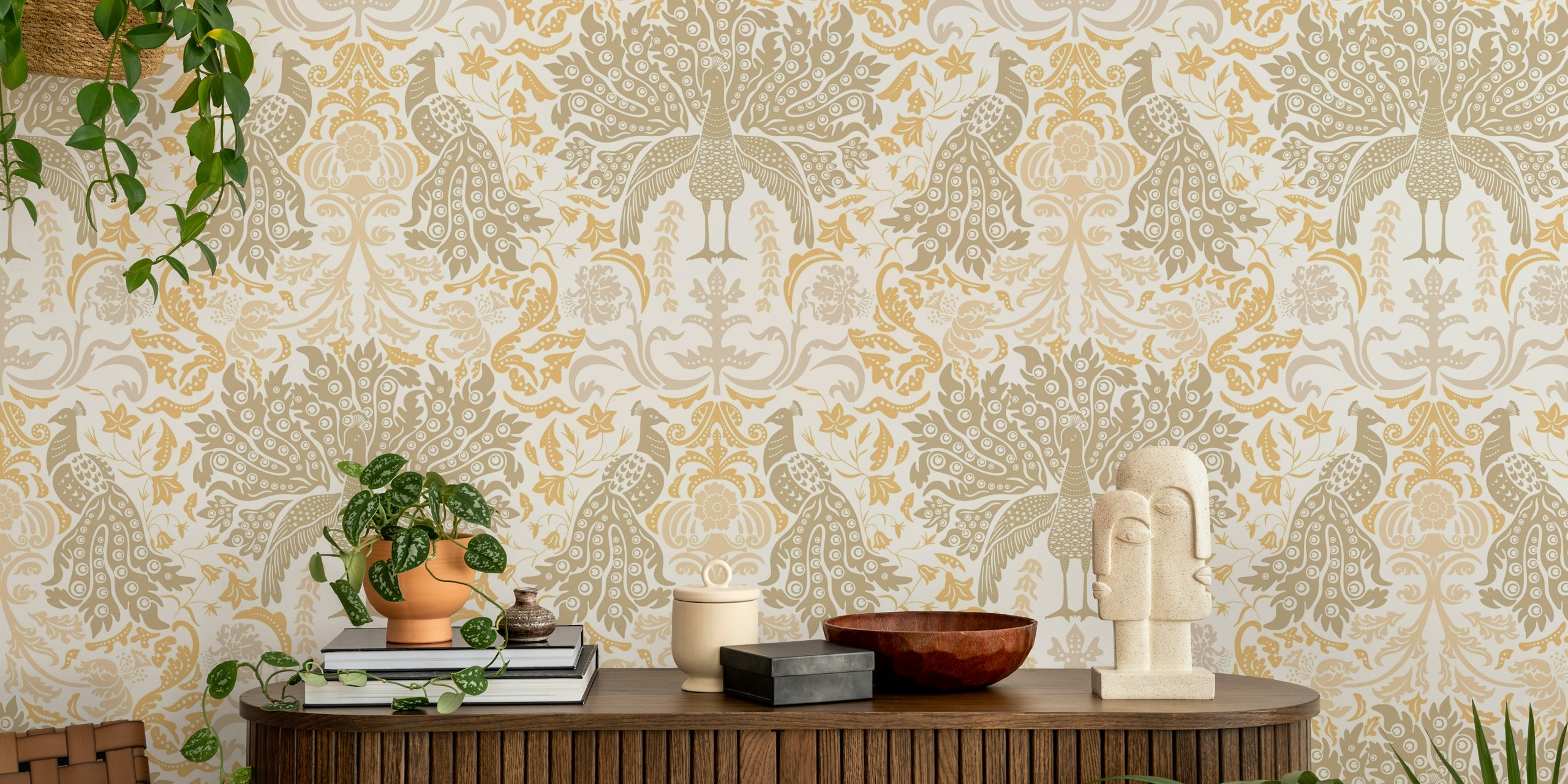 Papier peint Magical Peacock Damask 3 dans une pièce