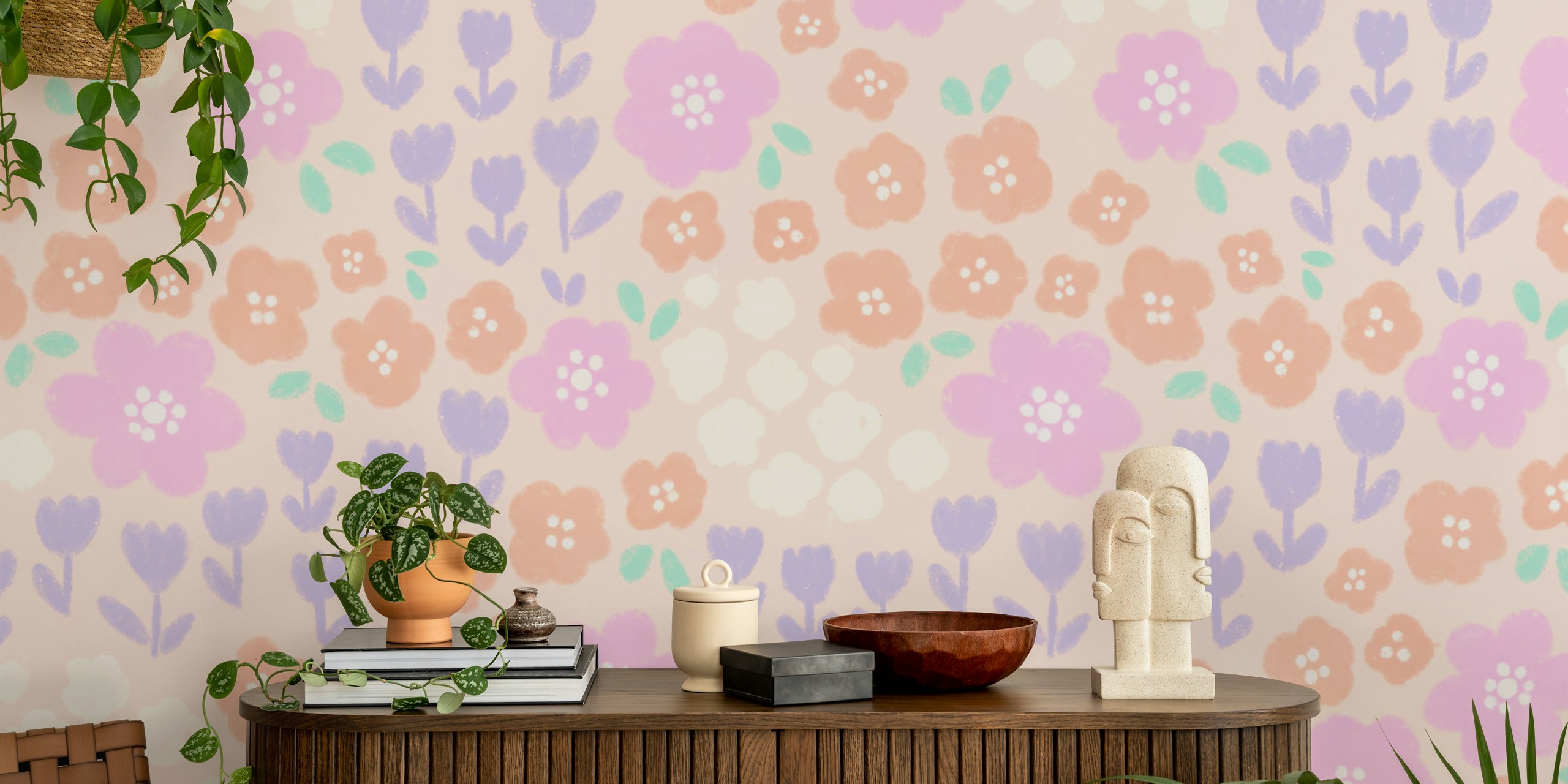 Floral wallpaper design in a room