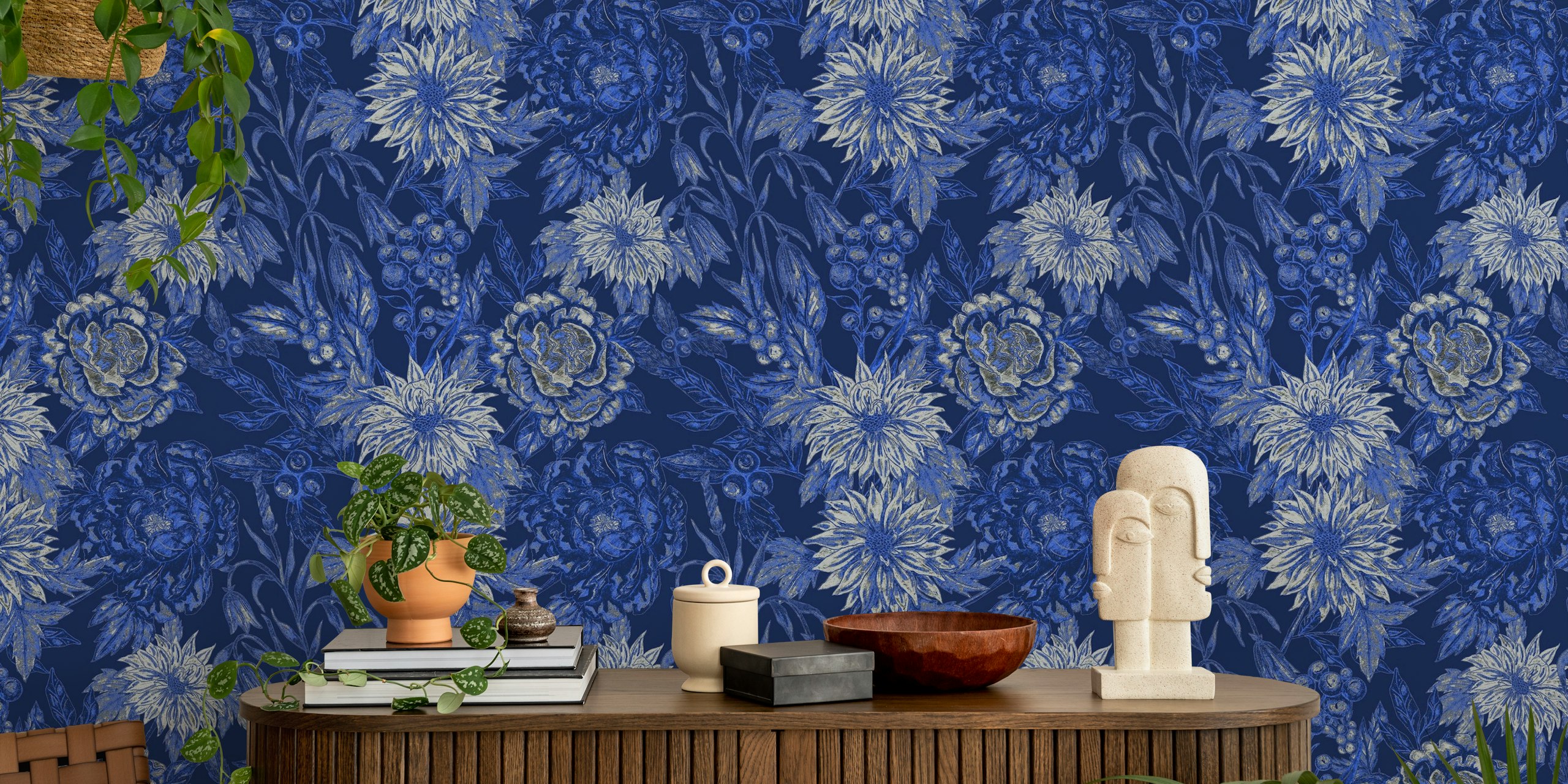Sapphire Botanical Decor wallpaper in a room