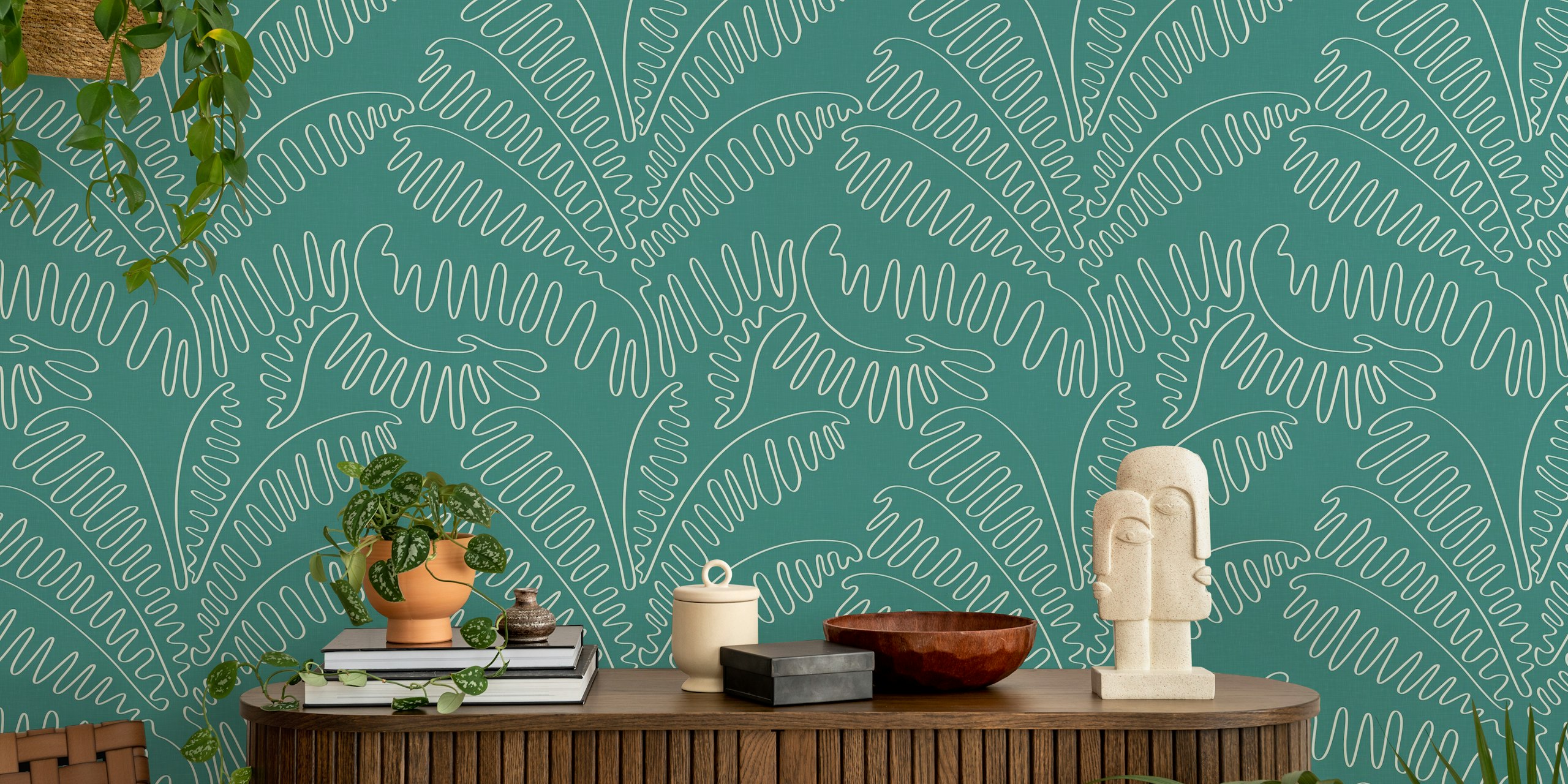 Papier peint Line Art Palm Leaves dans une chambre